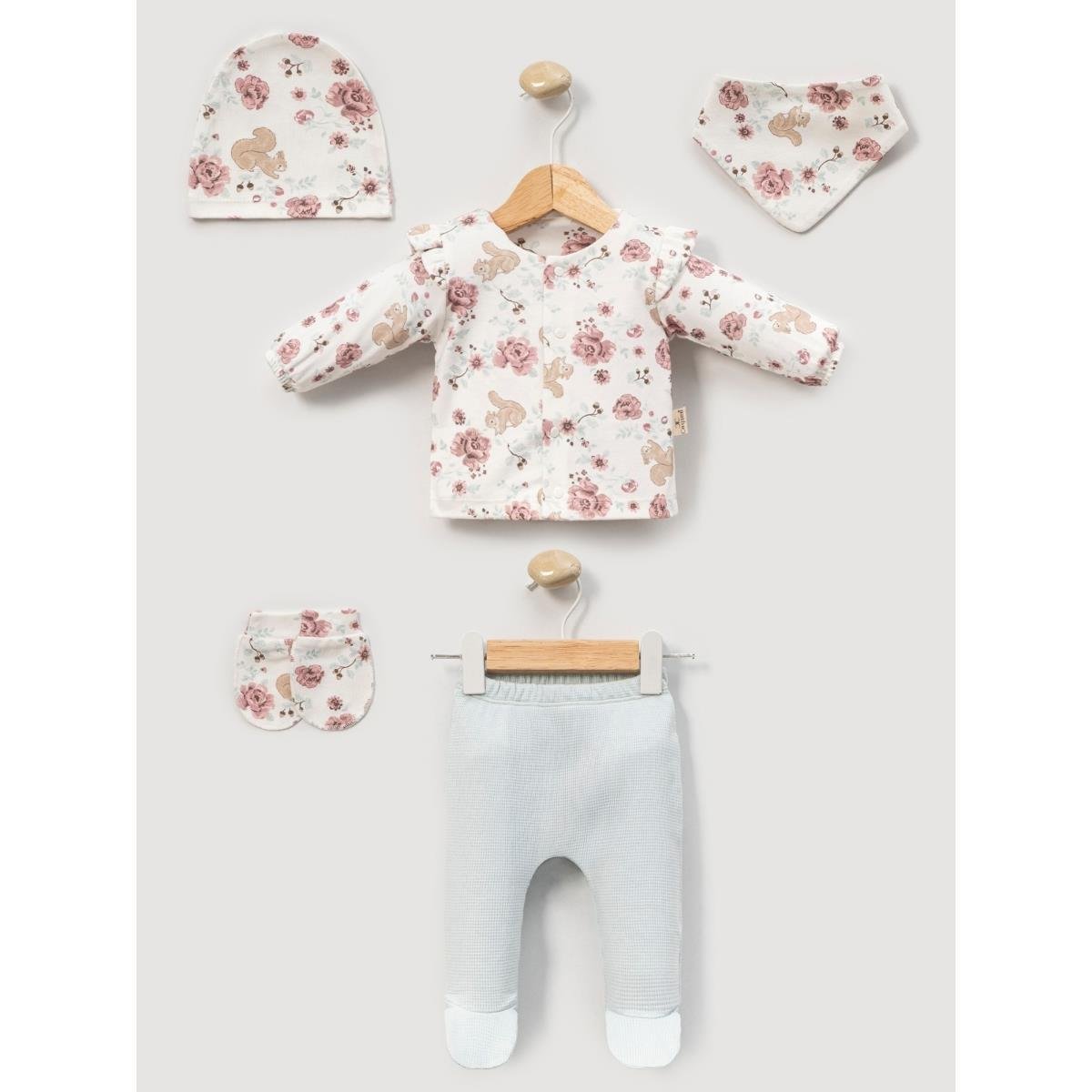 MİNİ CAYZEN SİNCAP DESENLİ KIZ BEBEK 5 Lİ HASTANE ÇIKIŞ SETİ