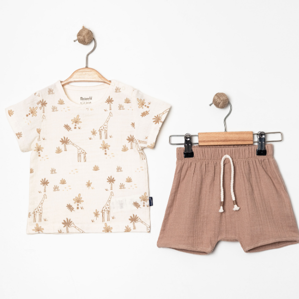 MİNİ WORLD NATÜRE  MÜSLİN ŞORTLU TAKIM 6-24 AY