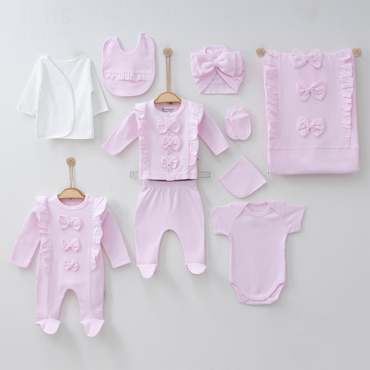 Naturel Fiyonklu Kız Bebek Onlu Hastane Çıkış Seti