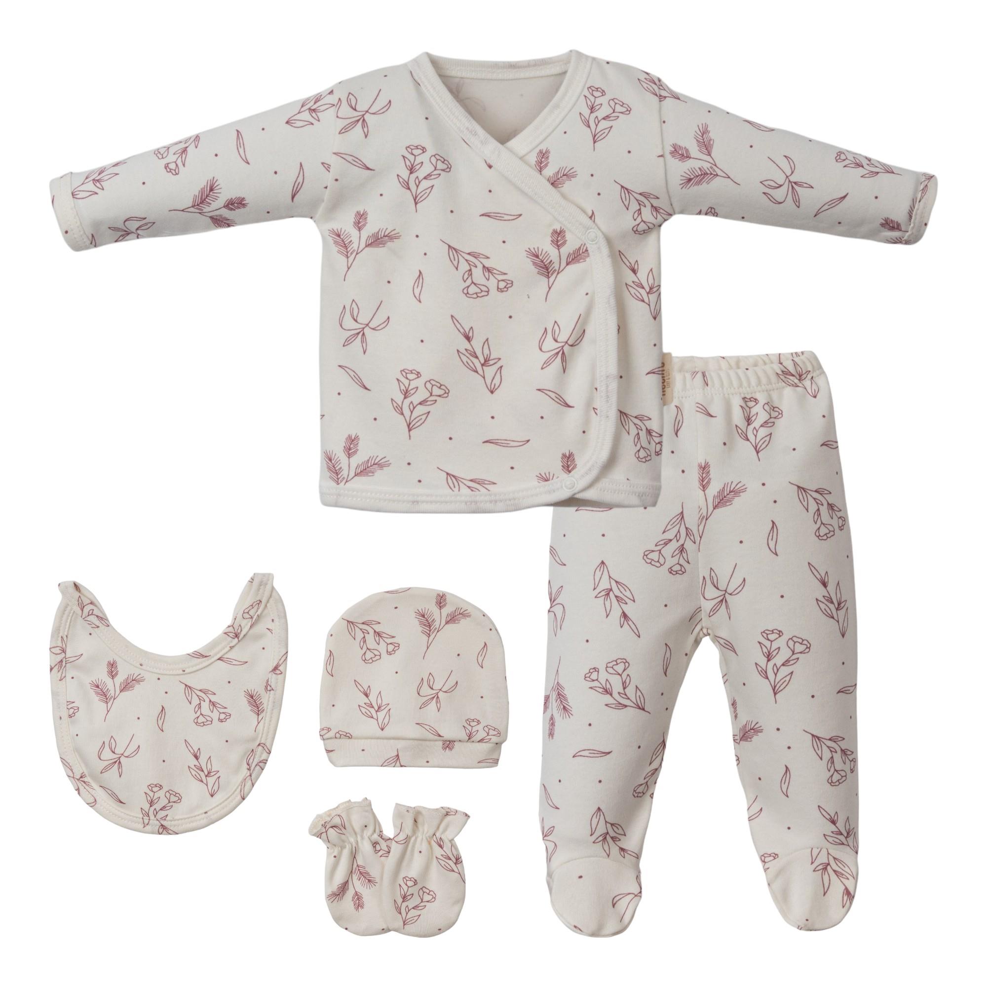 Necix's Çiçek Baskılı Kız Bebek Hastane Çıkışı Beşli Set