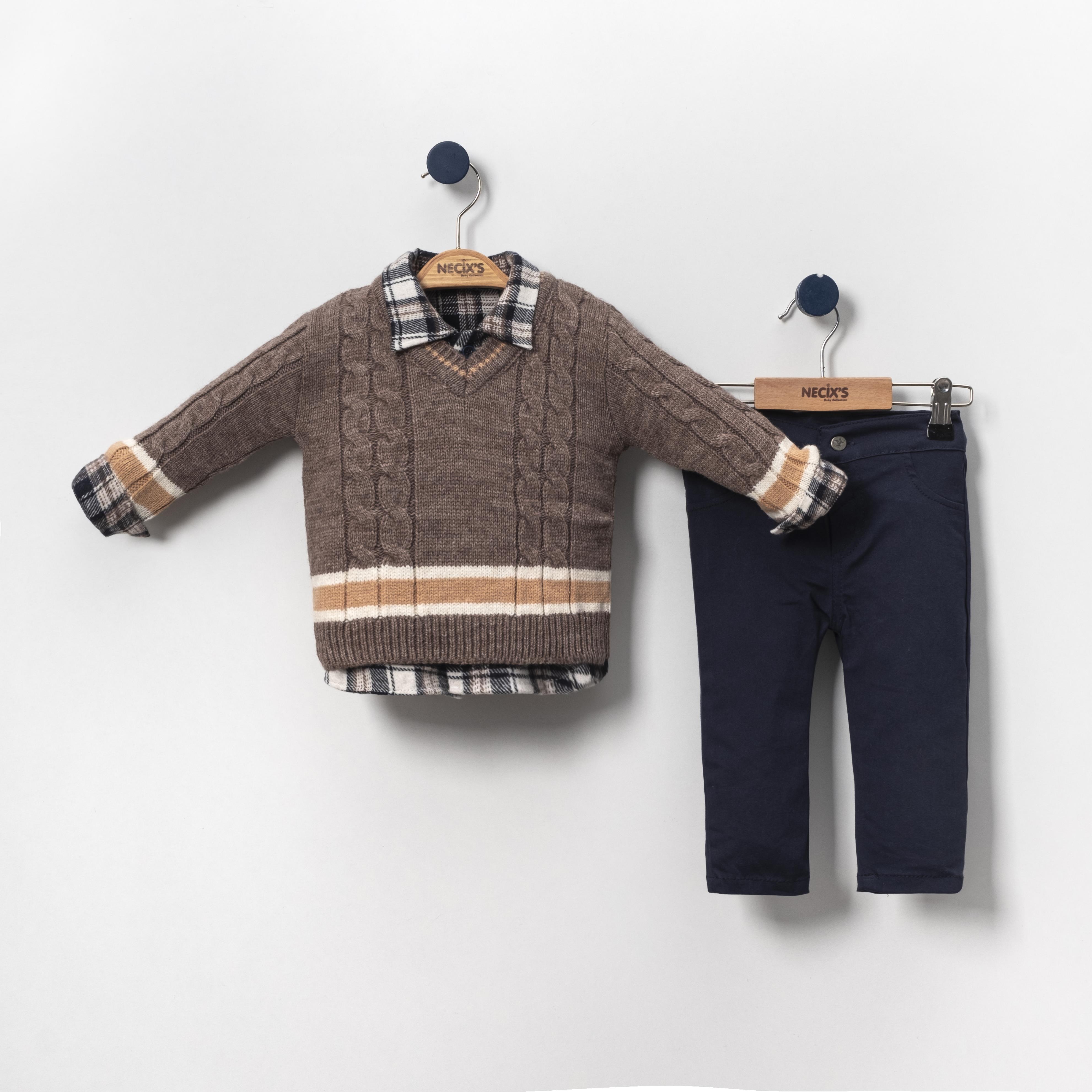 Necix's Dimyat Erkek Bebek Triko Gömlekli Üçlü Takım