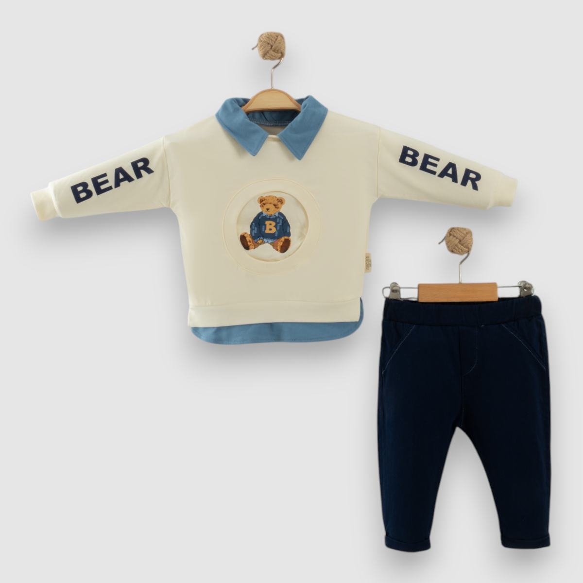 NECİXS ERKEK BEBEK GOMLEK DETAYLI BEAR 2Lİ TAKIM