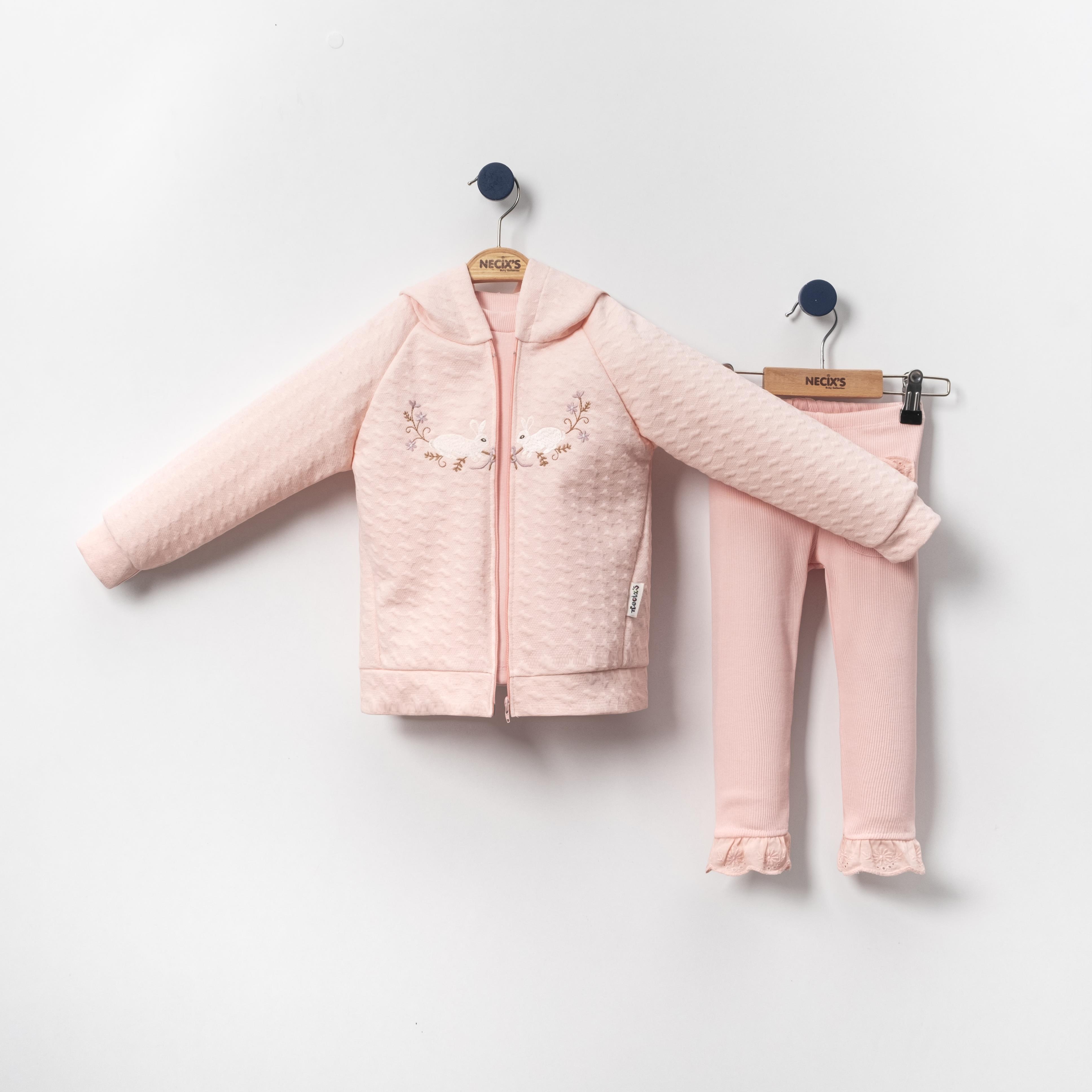 Necix's İkiz Tavşan Kapüşonlu Kız Bebek Üçlü Takım