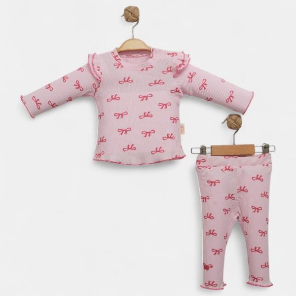 NECİXS KIZ BEBE KIRMIZI FİYONKLU TAKIM 6/24 AY