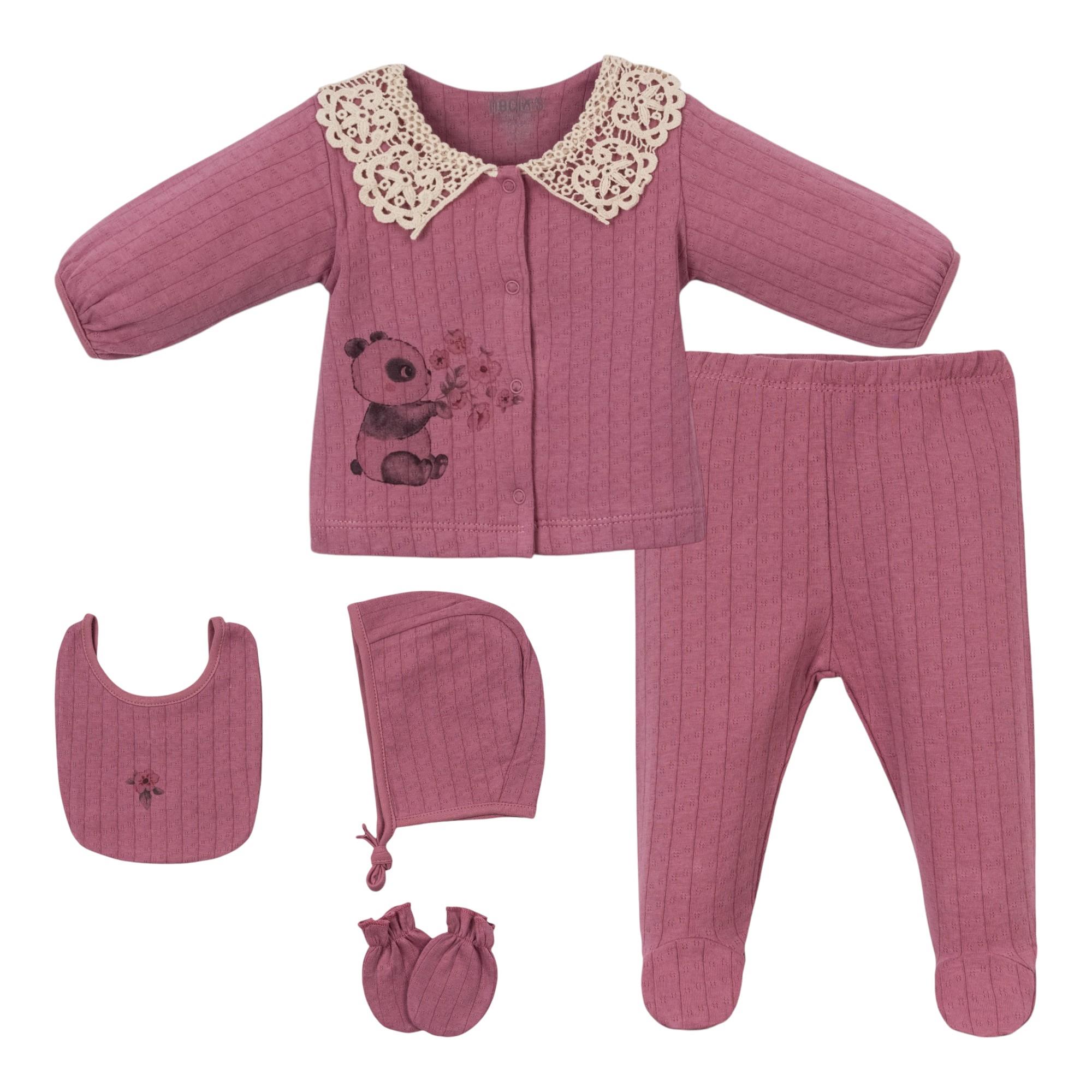 Panda Desenli Kız Bebek Hastane Çıkışı Beşli Set