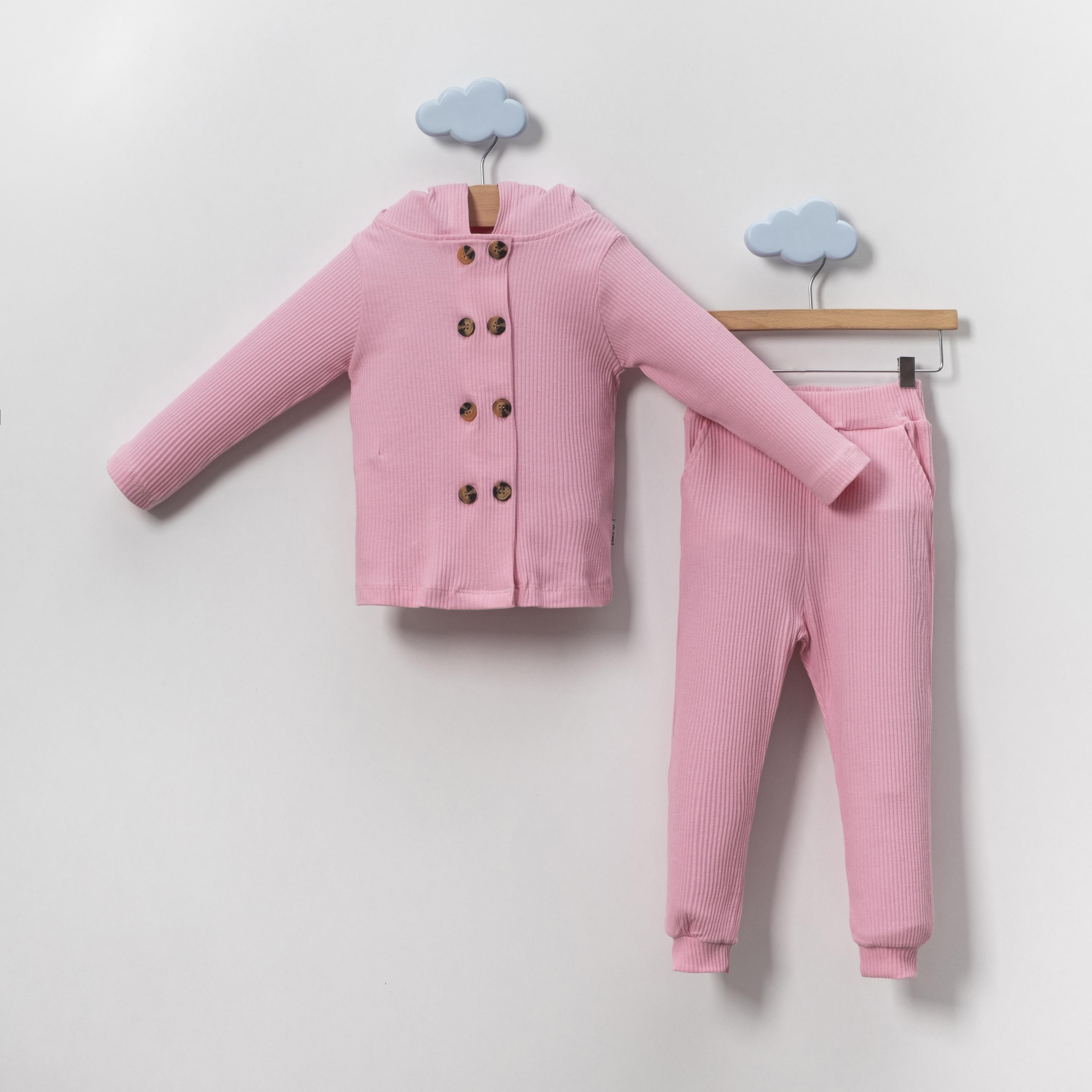 Pearly Düğmeli Kapüşonlu Kız Çocuk İkili Takım