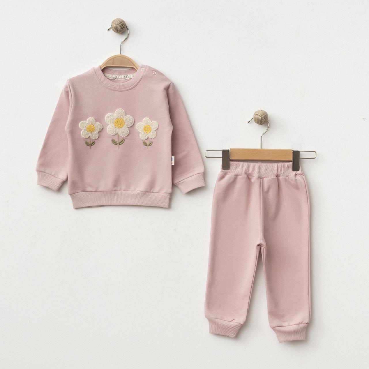 SD BABY APLİLE ÇİÇEK NAKIŞLI KIZ BEBEK 2 Lİ TAKIM