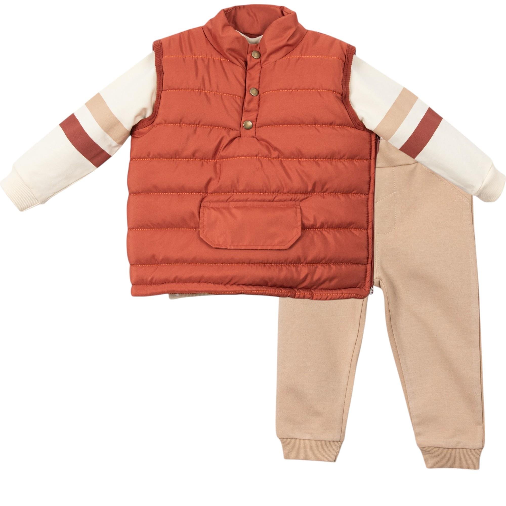 Şişme Yelekli Erkek Bebek Üçlü Takım