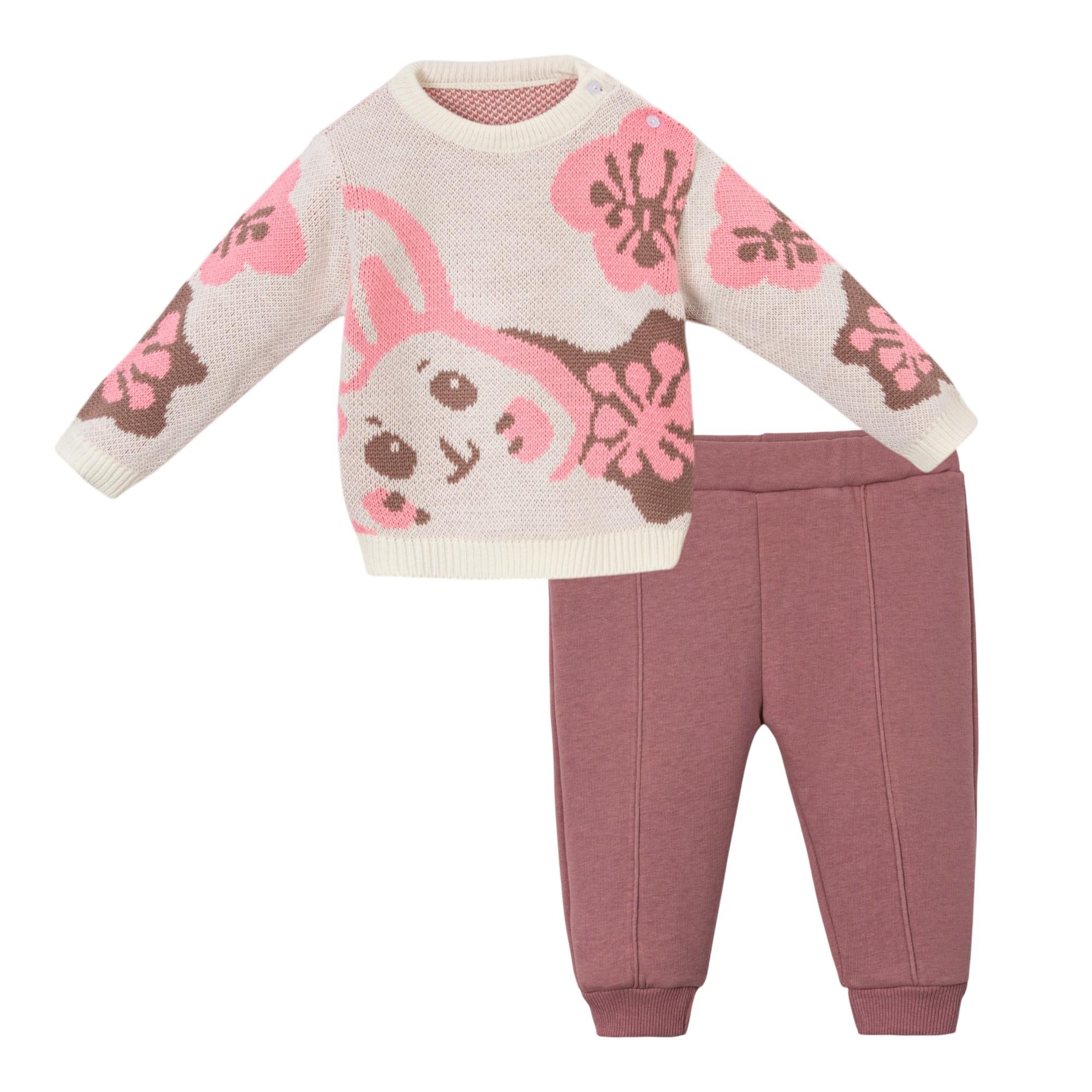 Tavşan Desenli Kız Bebek Triko İkili Takım