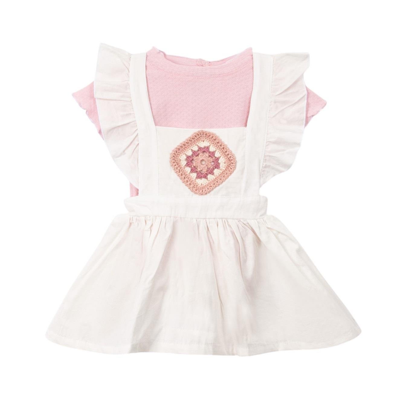 Tığ İşi Motifli Salopet Kız Bebek İkili Takım