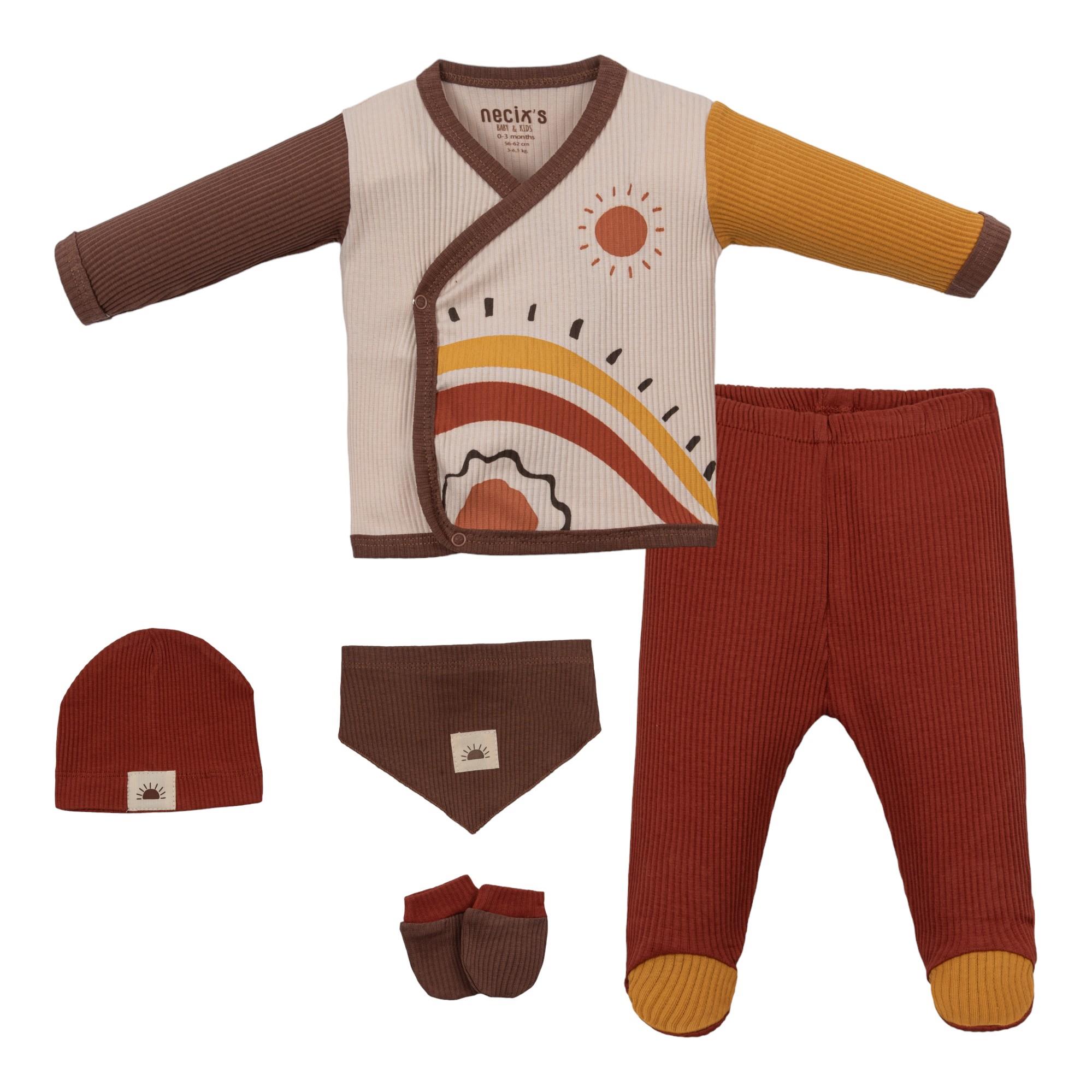 Verdun Güneş Temalı Erkek Bebek Hastane Çıkışı Beşli Set