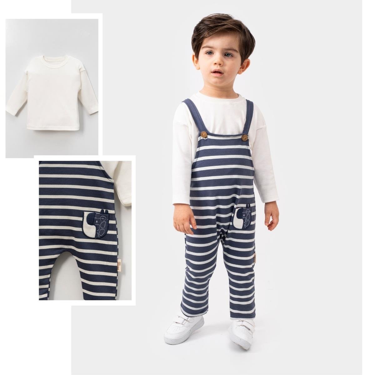 VOVİDO ERKEK BEBEK ZEBRA APLİKELİ ÇİZGİLİ SALOPET TULUM 6-24 AY