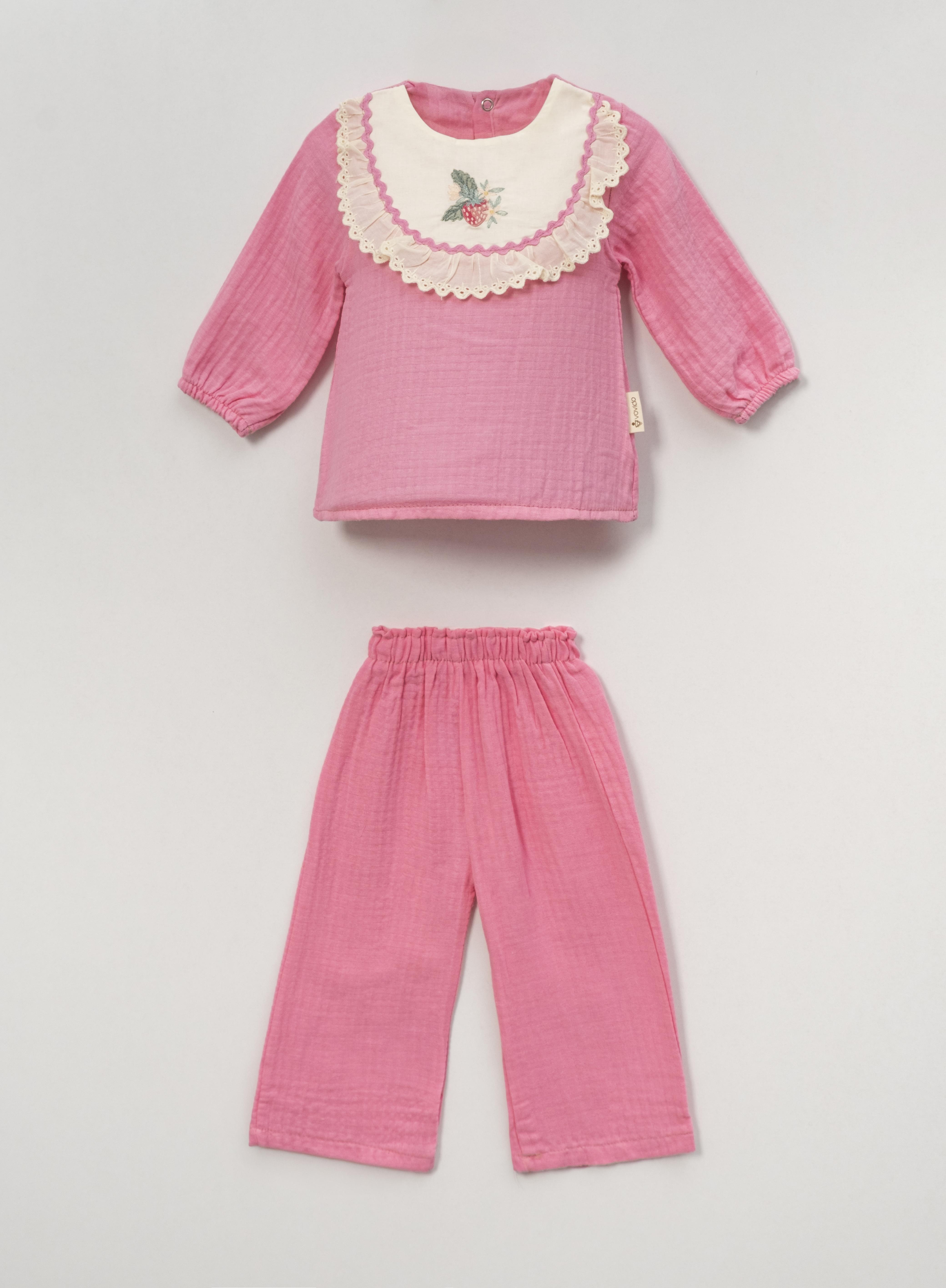 VOVİDO KİDS YAKA NAKIŞLI KIZ BEBEK TAKIM