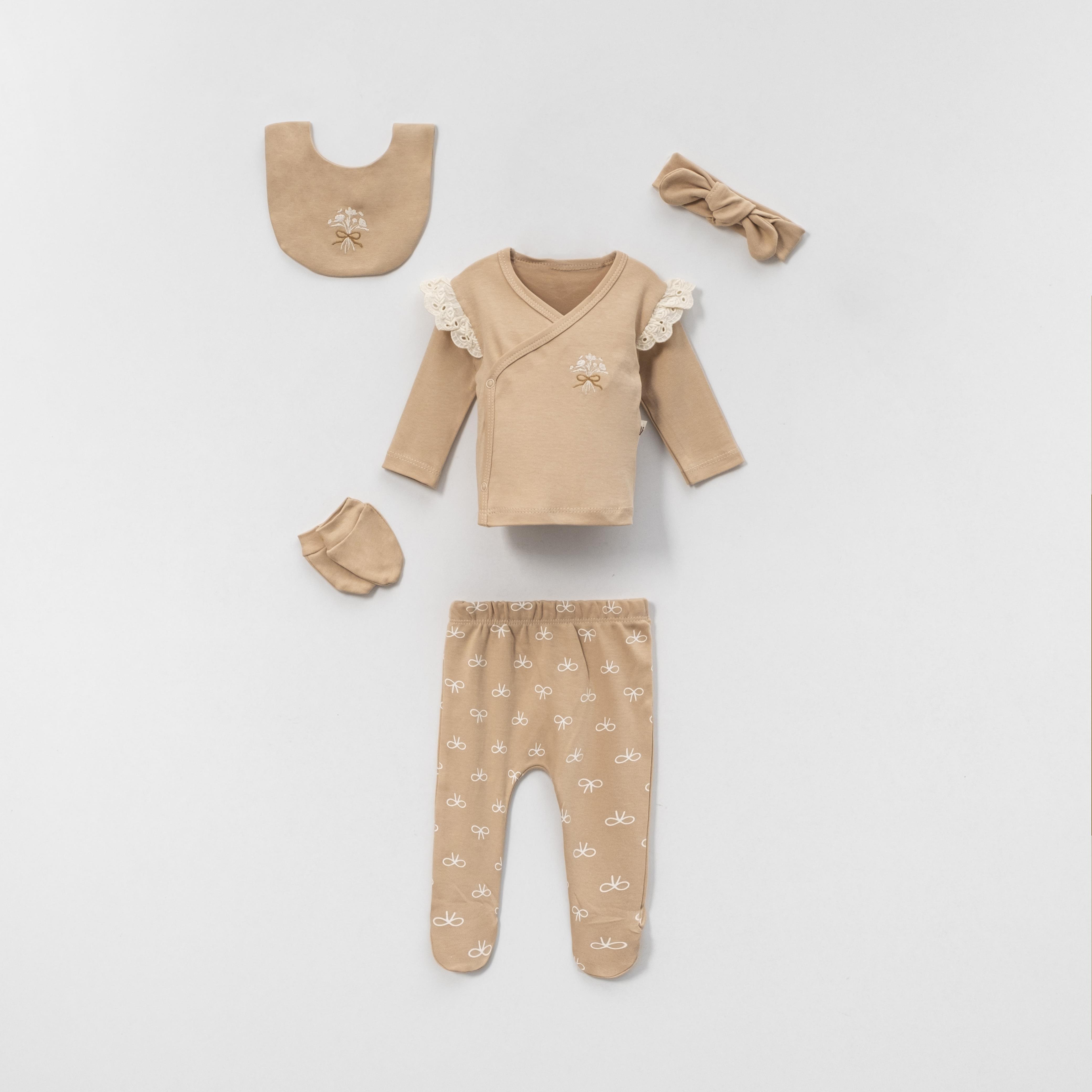 VOVİDO KIZ BEBEK KURDELA NAKIŞLI  BASKILI 5 Lİ SET