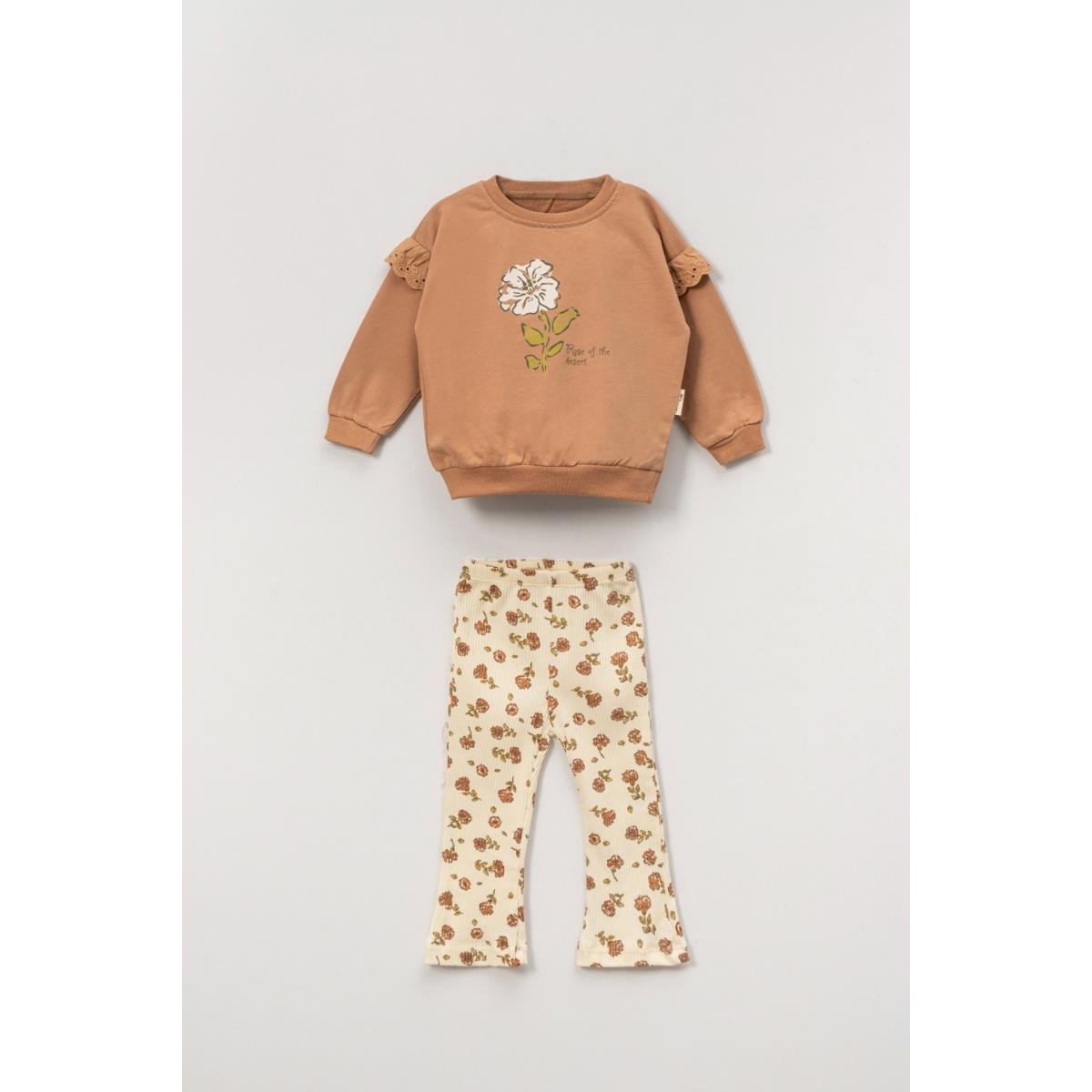 VOVİDO KIZ BEBEK ROSE BASKILI OMUZ BRODELİ 2 Lİ TAKIM