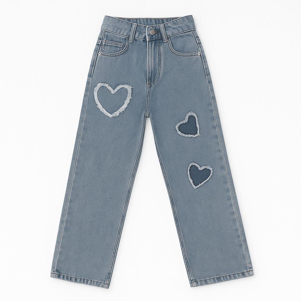 WİKİLAND KALP NAKIŞLI KIZ ÇOCUK DENİM PANTOLON 6/10 YAŞ