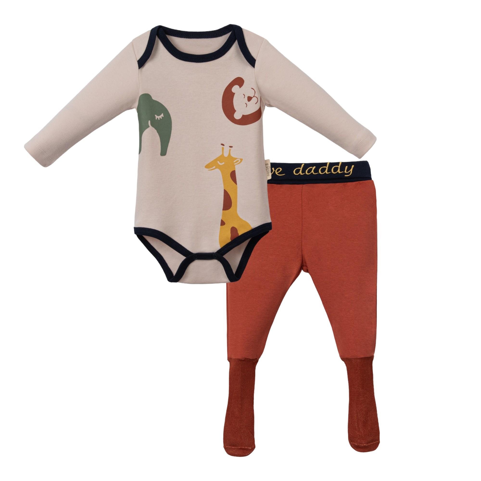 Zürafa Baskılı Erkek Bebek Bodyli Takım