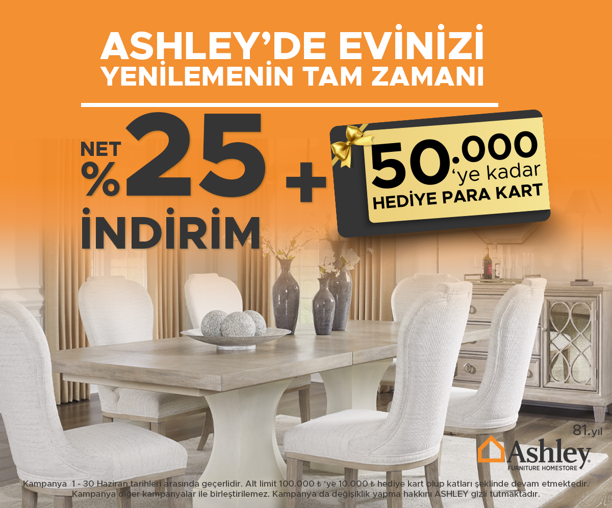 Tüm mobilyalarda %25 İndirim + 50.000 TL’ye Varan Hediye Para Kartı!