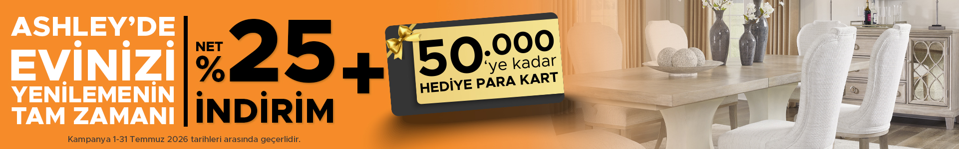 Beyaz etiketli mobilyalarda %25 indirim + 50.000 TL'ye varan hediye para kart!