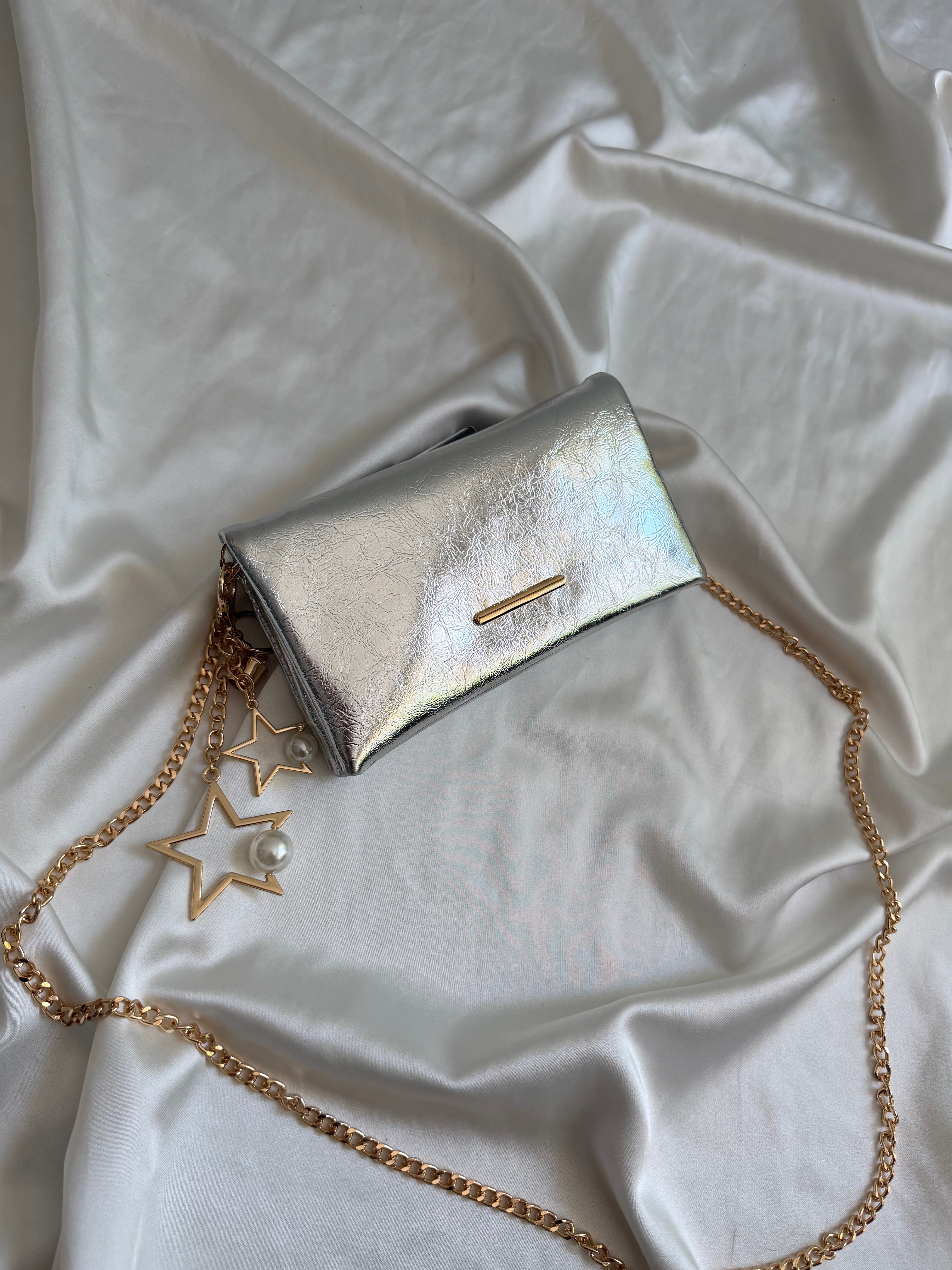 Canggu Model Clutch Çanta , Portföy Çanta , El Çantası Gümüş