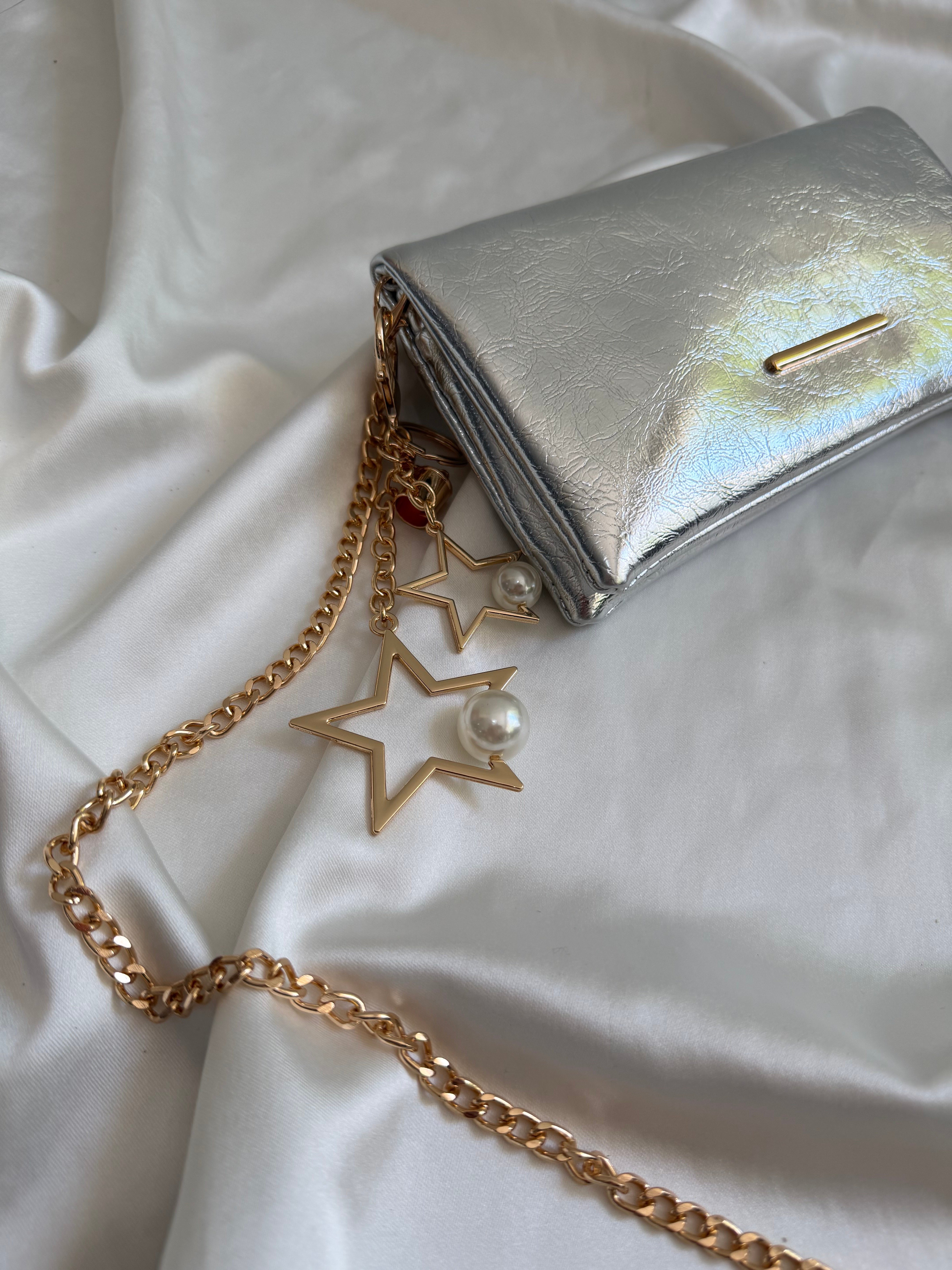Canggu Model Clutch Çanta , Portföy Çanta , El Çantası Gümüş