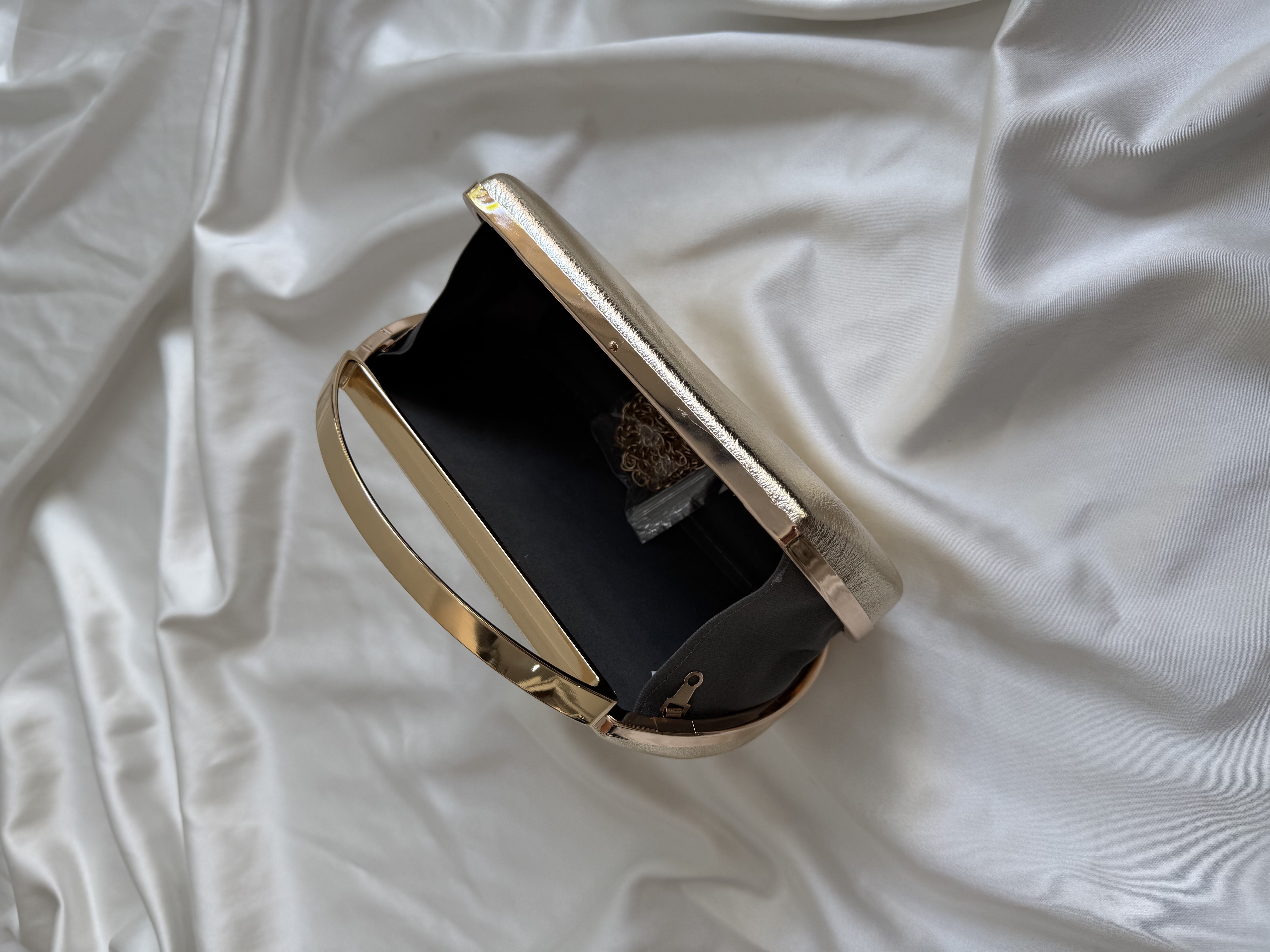 Flore Abiye Model Düğün Nişan Çantası Düz Gold