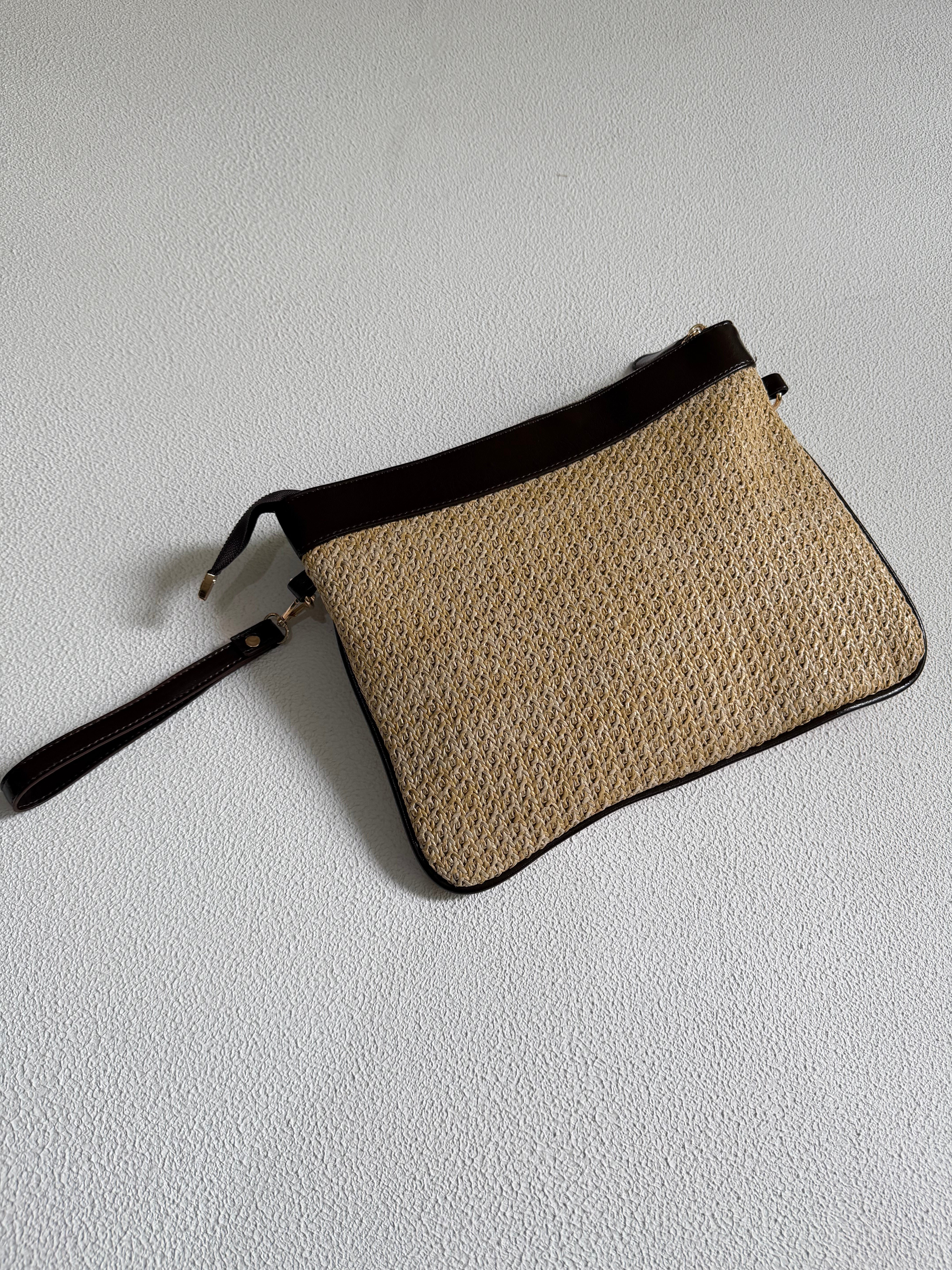 Hasır Clutch Çanta Model El Ve Kadın Omuz Çantası,Yazlık Çanta Acı Kahve