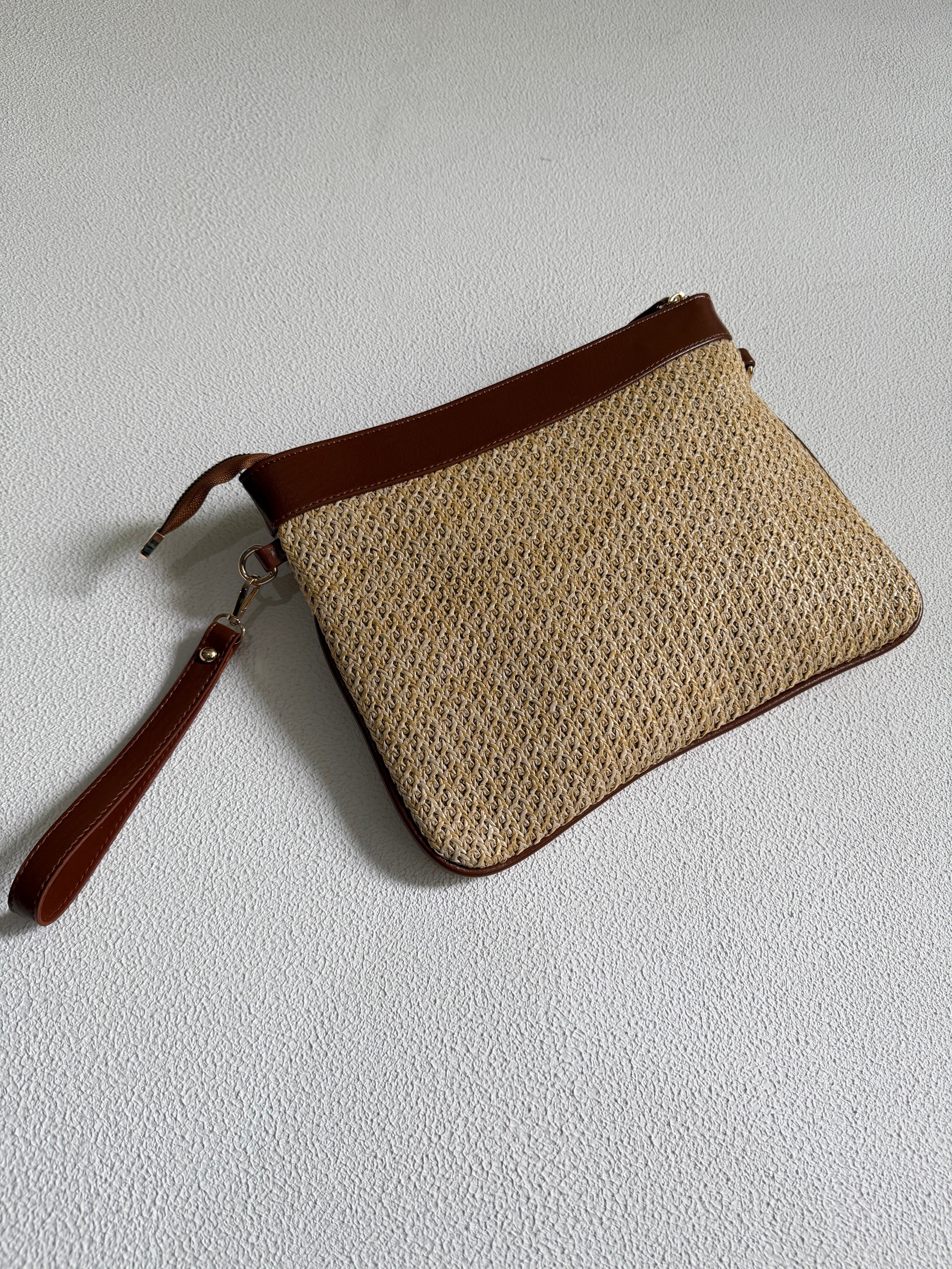Hasır Clutch Çanta Model El Ve Kadın Omuz Çantası,Yazlık Çanta Taba