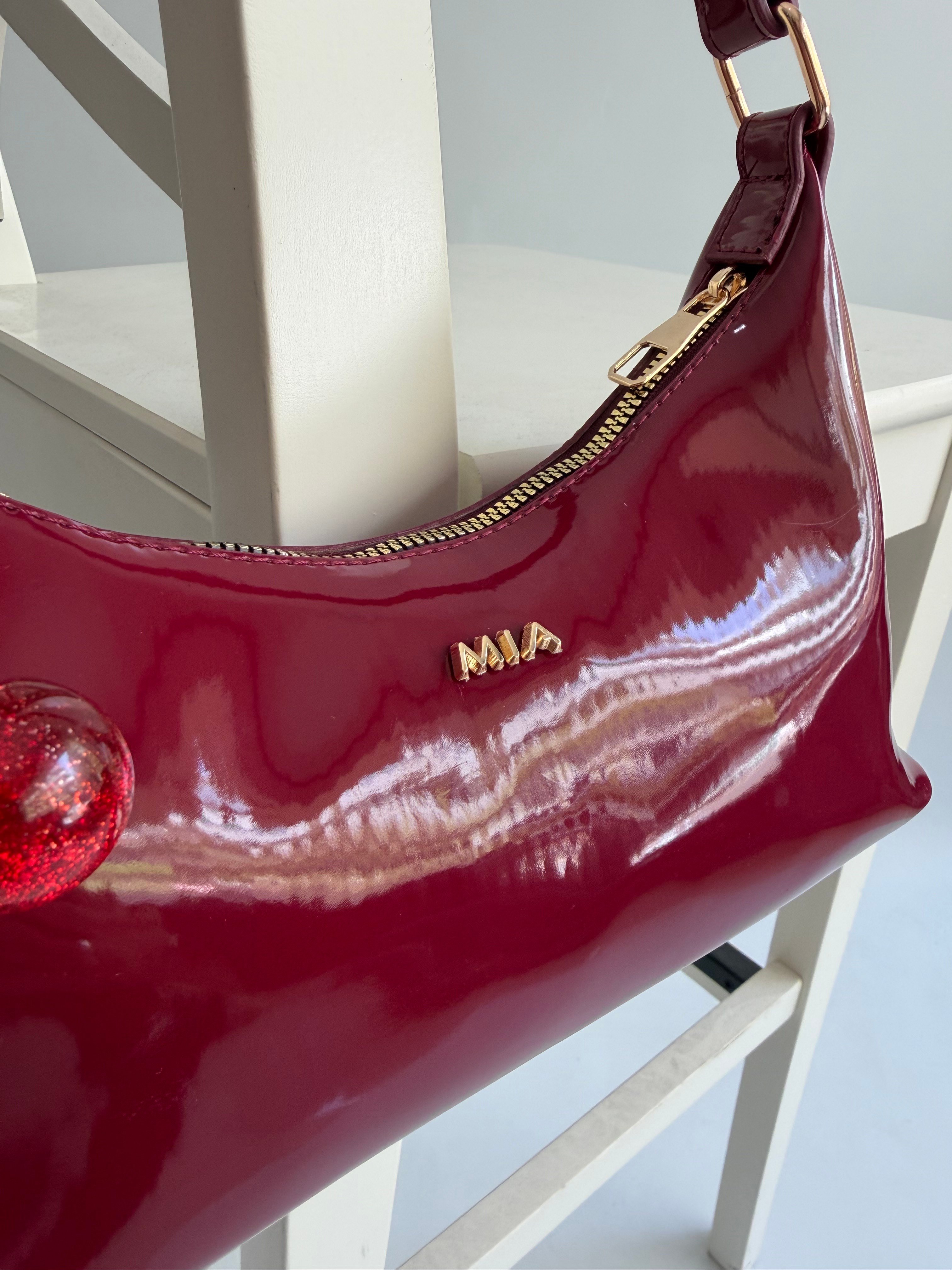 Rugan Baget Model Kadın El ve Omuz Çantası Bordo Cherry Red ( Kiraz Hediyeli )