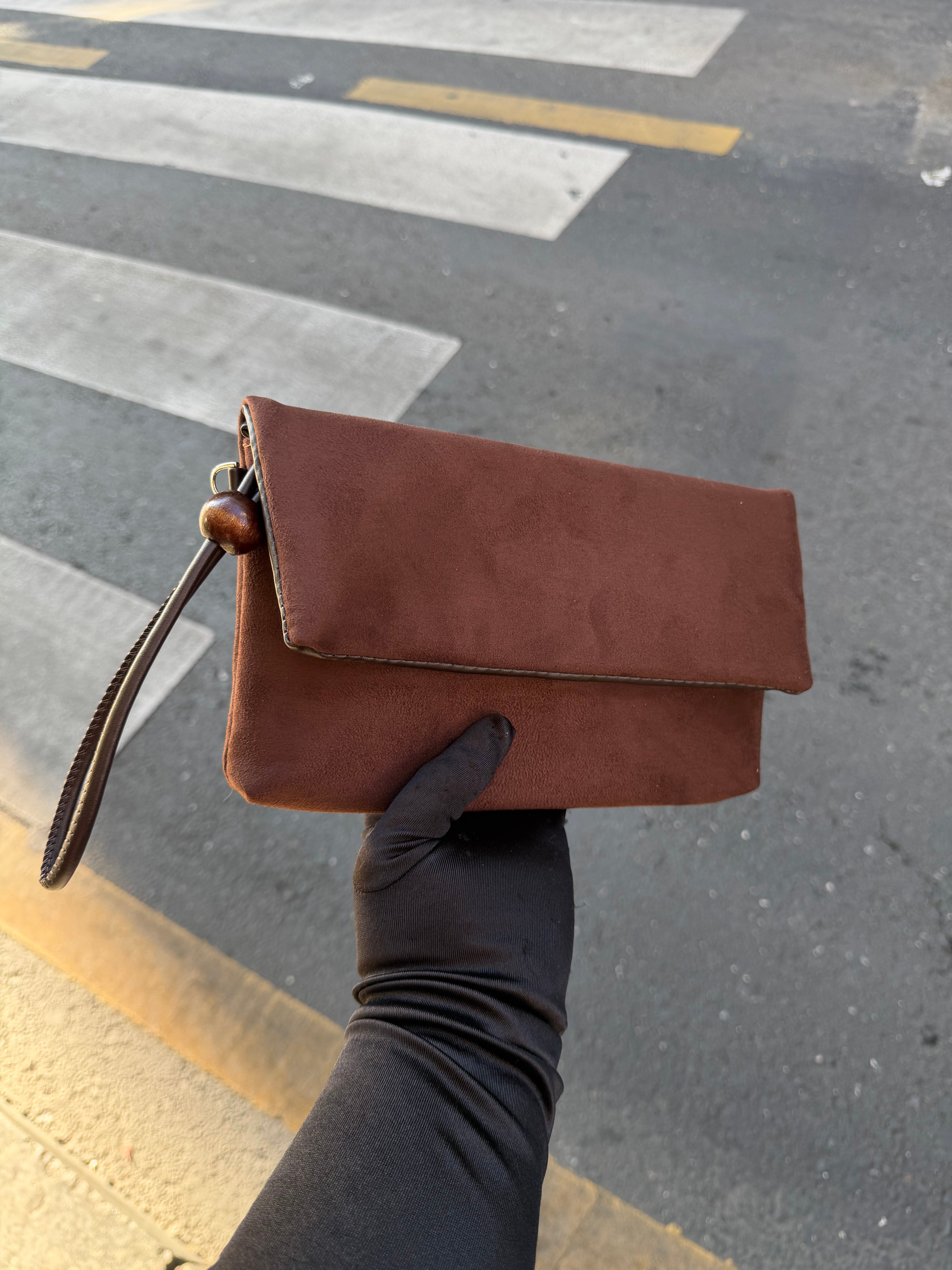 Sade Model Clutch Çanta , Portföy Çanta , El Çantası  Süet Acı Kahve