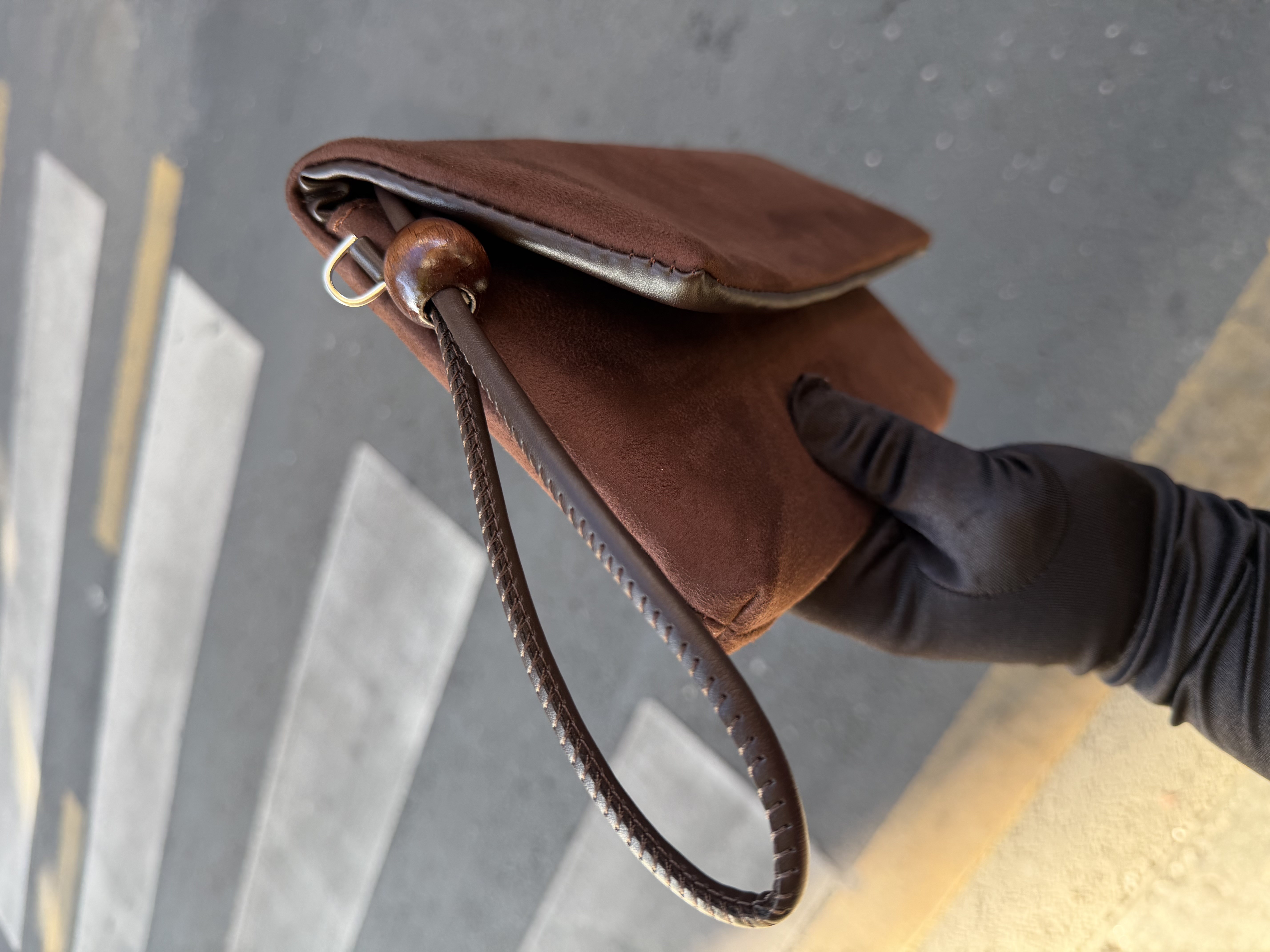 Sade Model Clutch Çanta , Portföy Çanta , El Çantası  Süet Acı Kahve