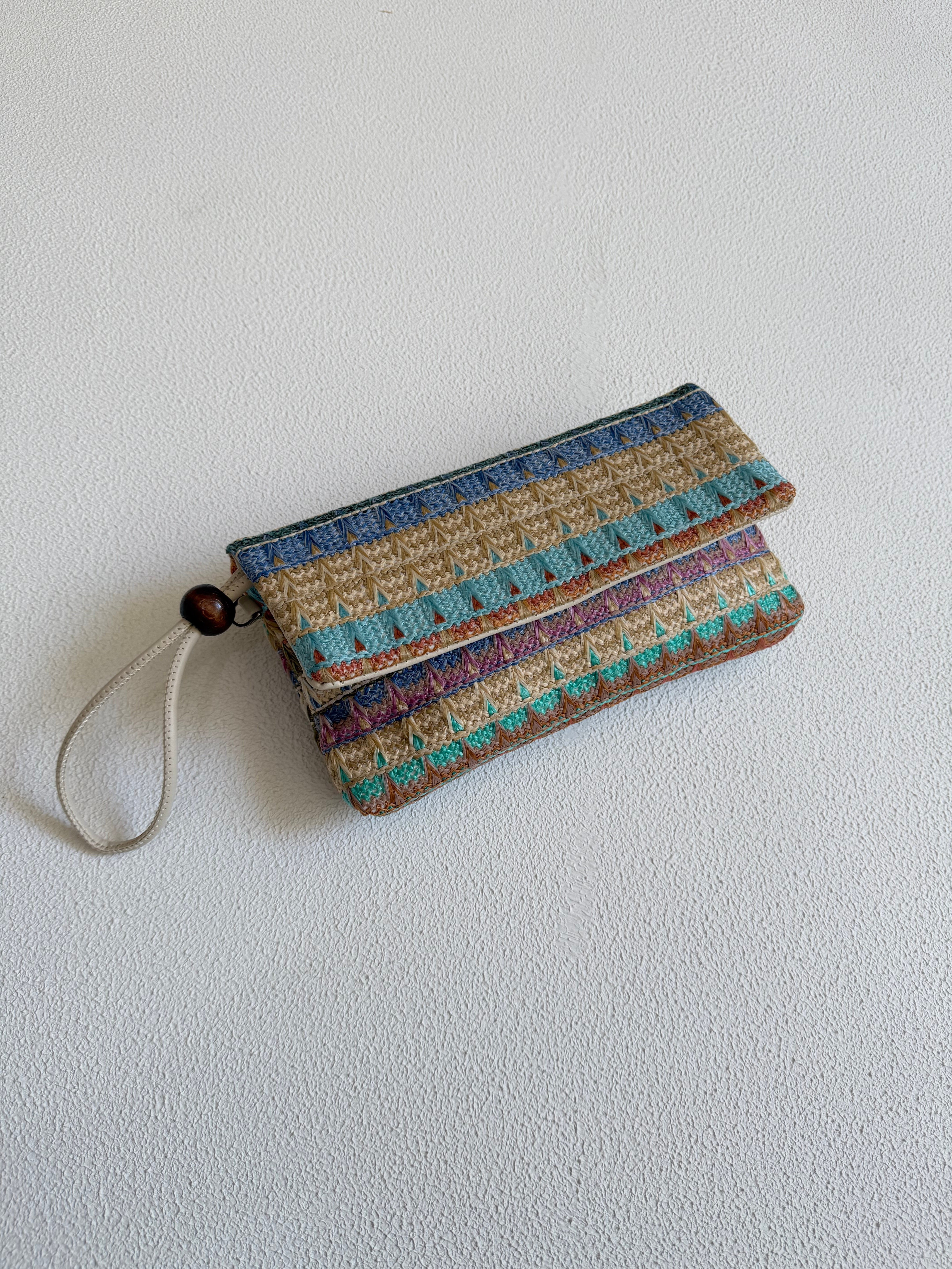 Sade Model Clutch Çanta , Portföy Çanta , El Çantası  Hasır Renkli