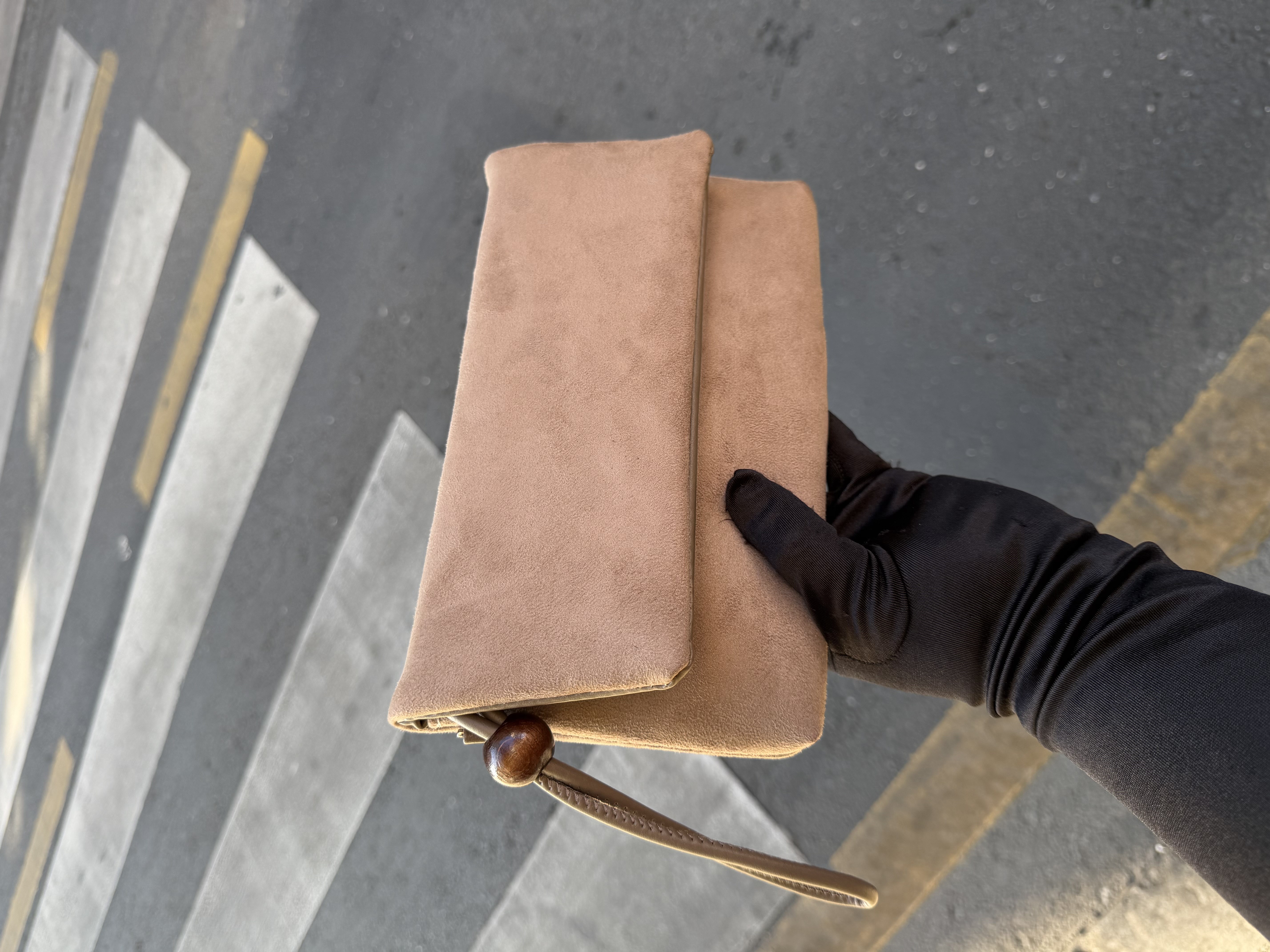 Sade Model Clutch Çanta , Portföy Çanta , El Çantası  Süet Vizon