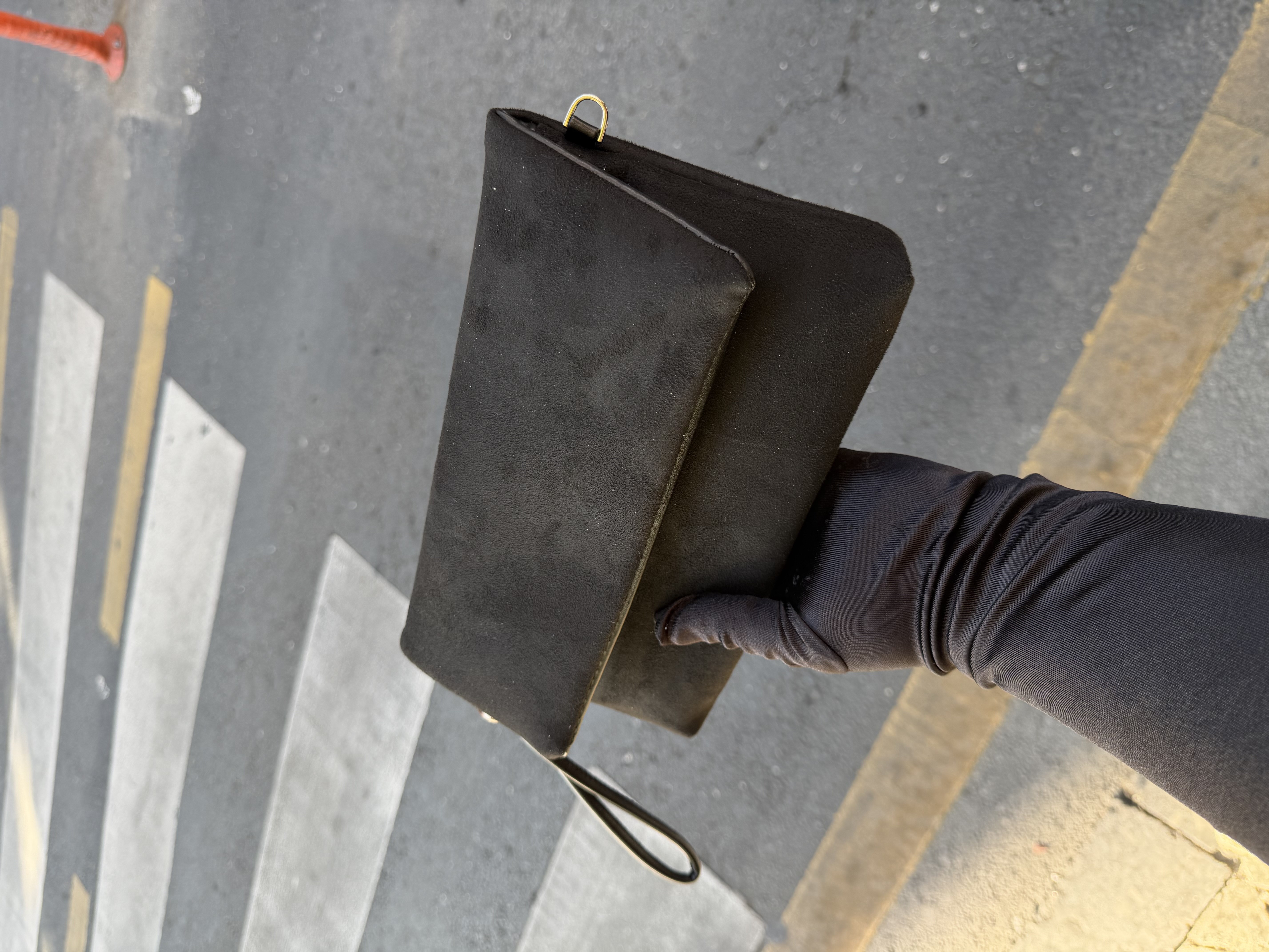 Sade Model Clutch Çanta , Portföy Çanta , El Çantası  Süet Siyah
