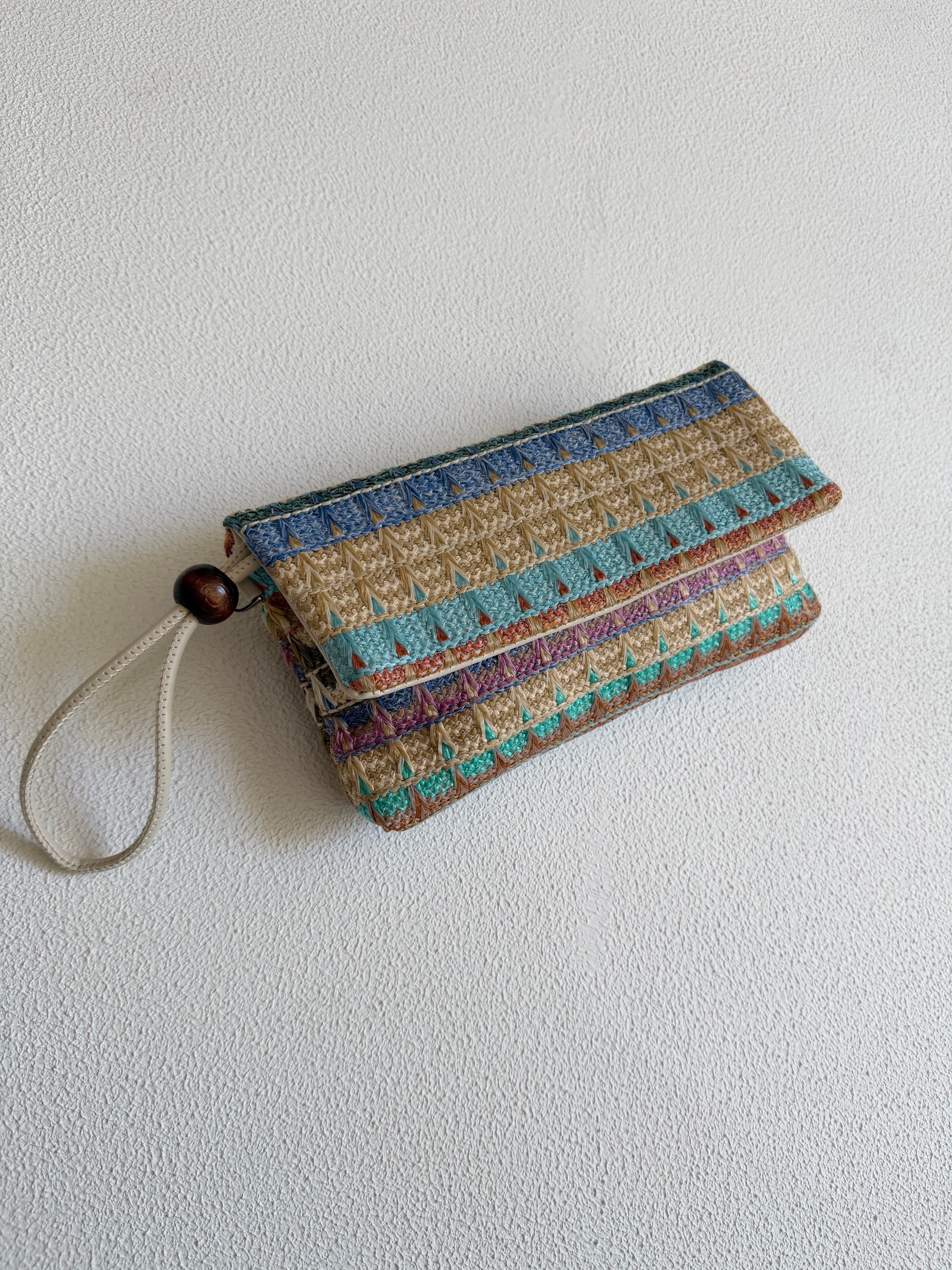 Sade Model Clutch Çanta , Portföy Çanta , El Çantası  Hasır Renkli