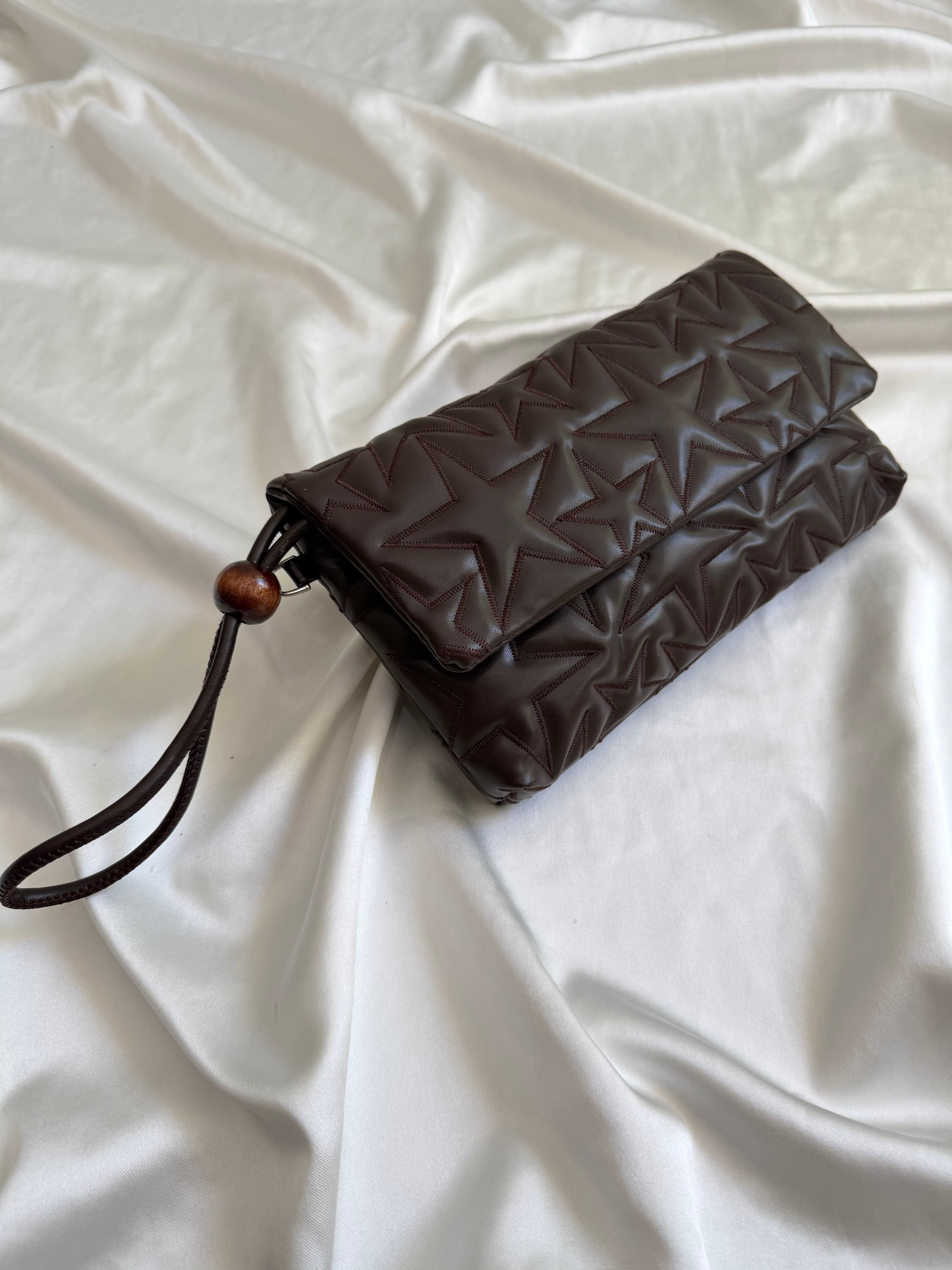 Star Kapaklı Model Clutch Çanta , Portföy Çanta , El Çantası  Acı Kahve