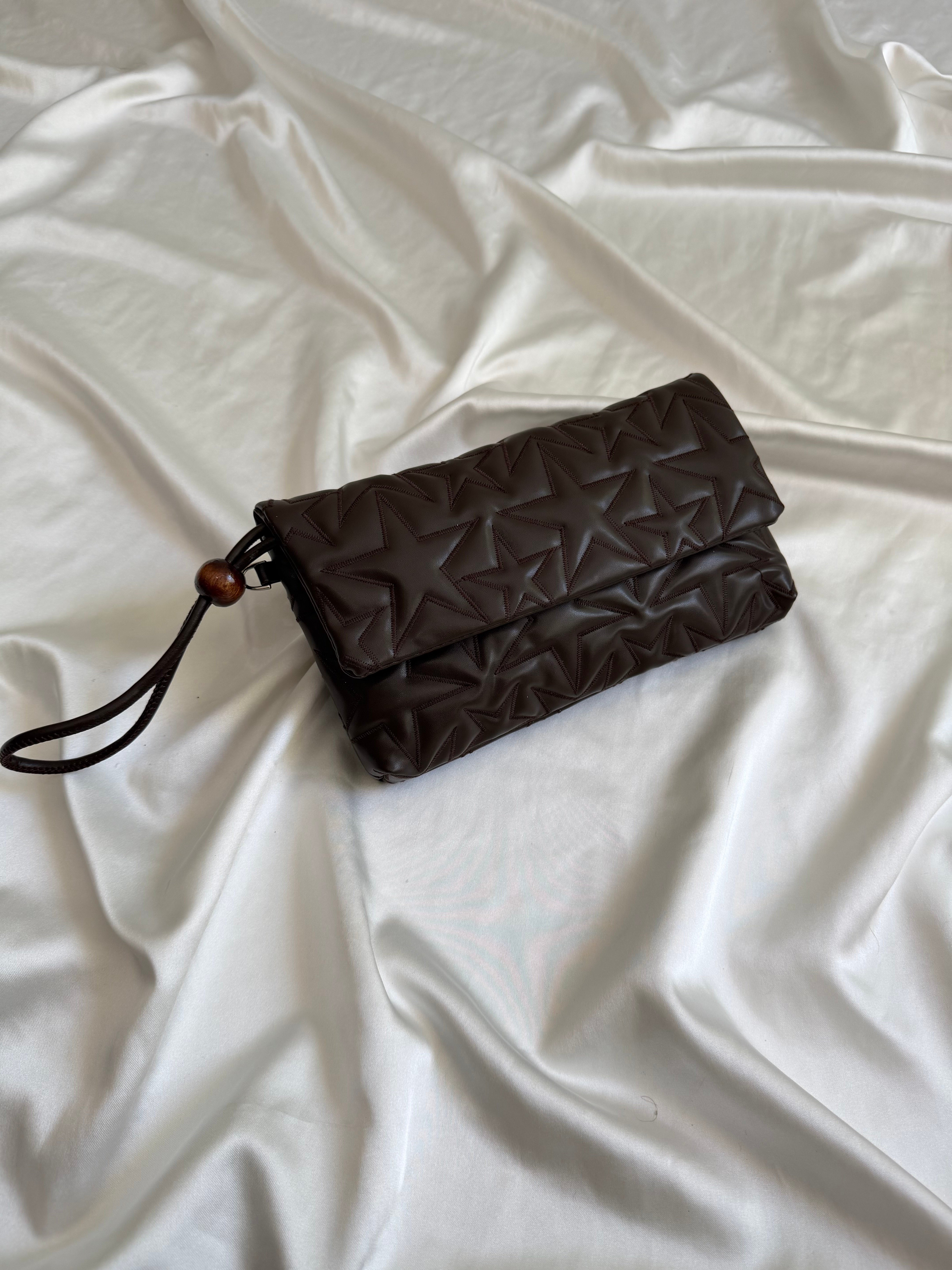 Star Kapaklı Model Clutch Çanta , Portföy Çanta , El Çantası  Acı Kahve