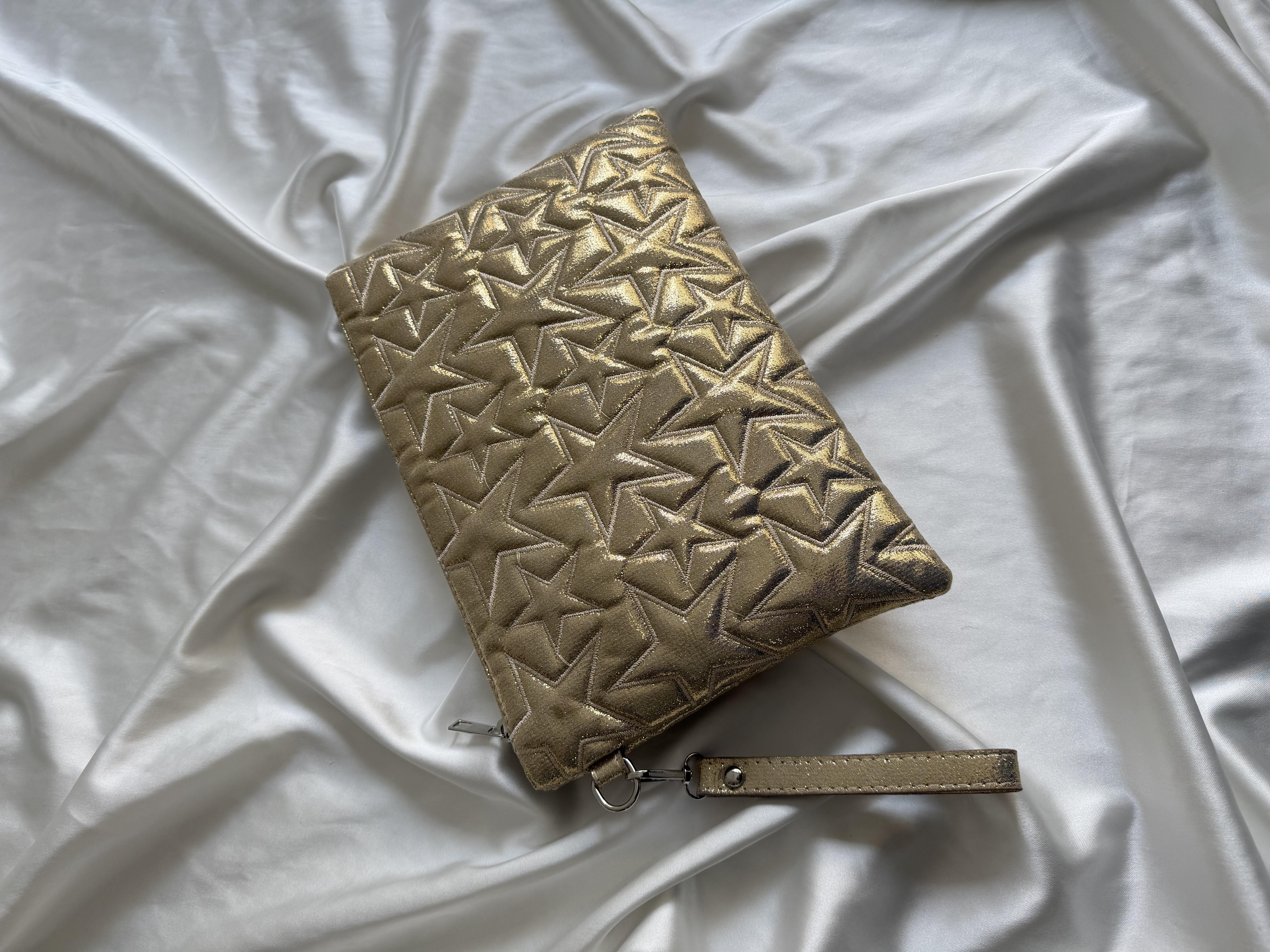 Yıldız Star Dikişli Kadın El Çantası Simli Gold