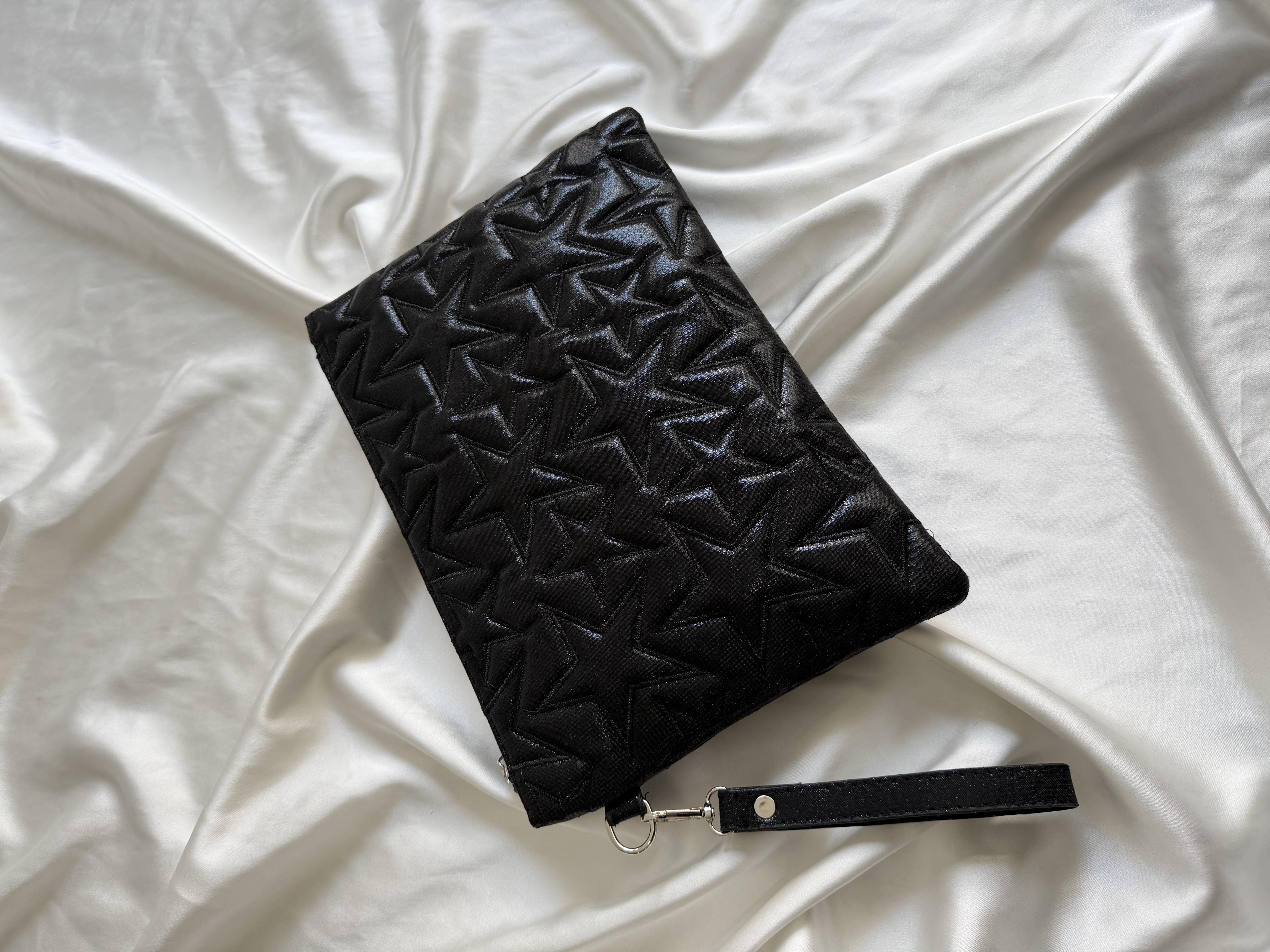 Yıldız Star Dikişli Kadın El Çantası Simli Siyah