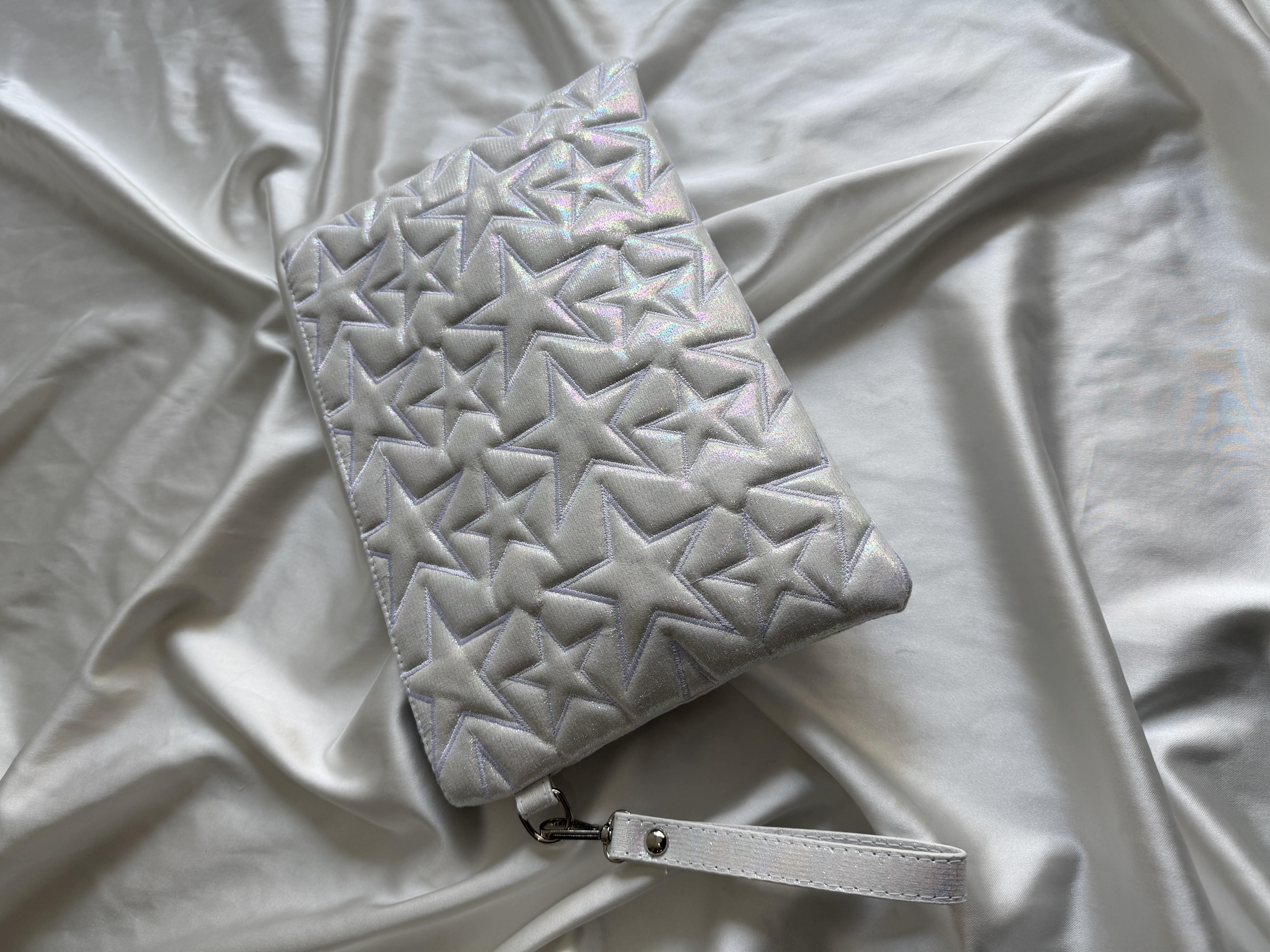 Yıldız Star Dikişli Kadın El Çantası Simli Beyaz