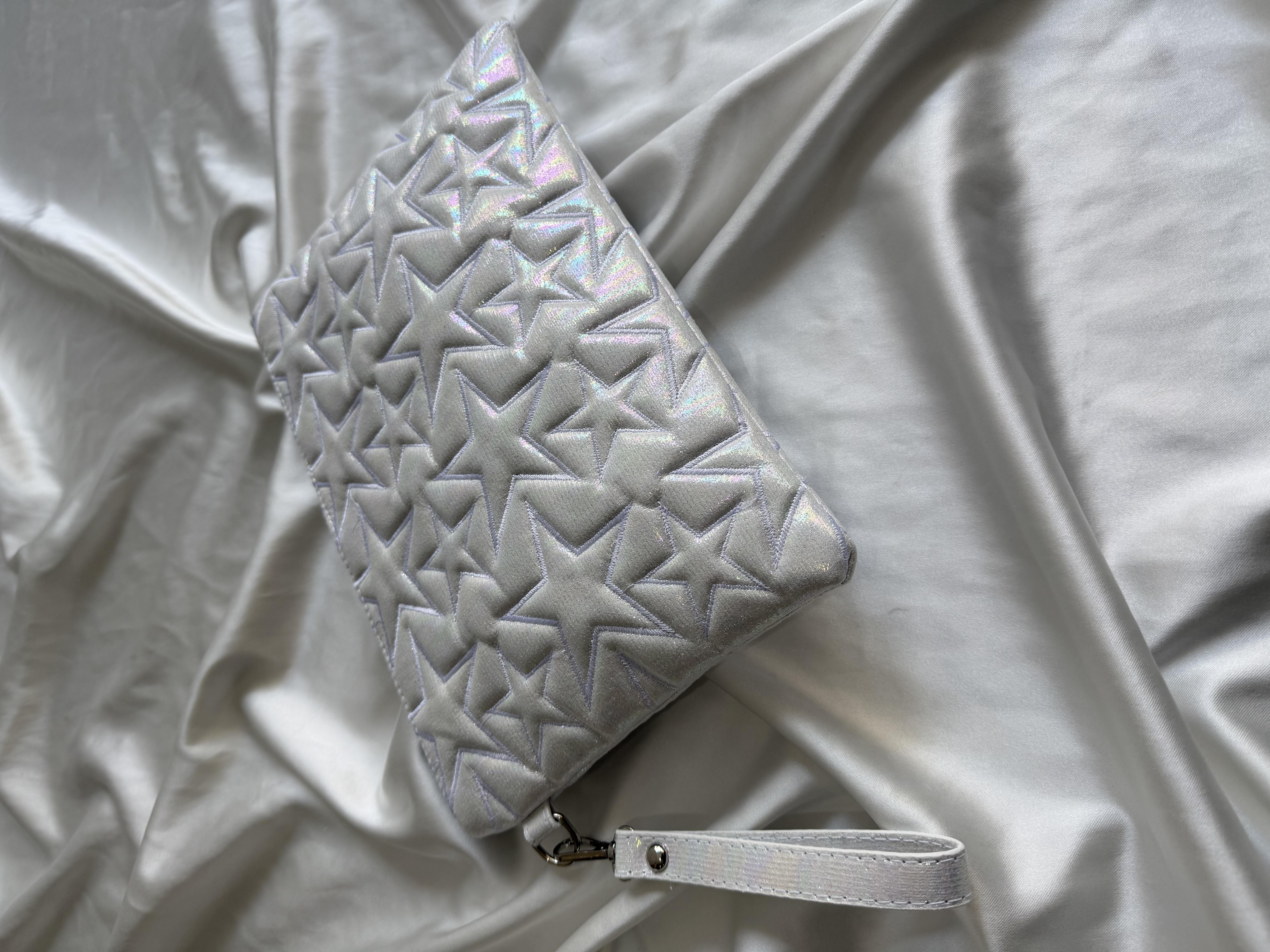 Yıldız Star Dikişli Kadın El Çantası Simli Beyaz