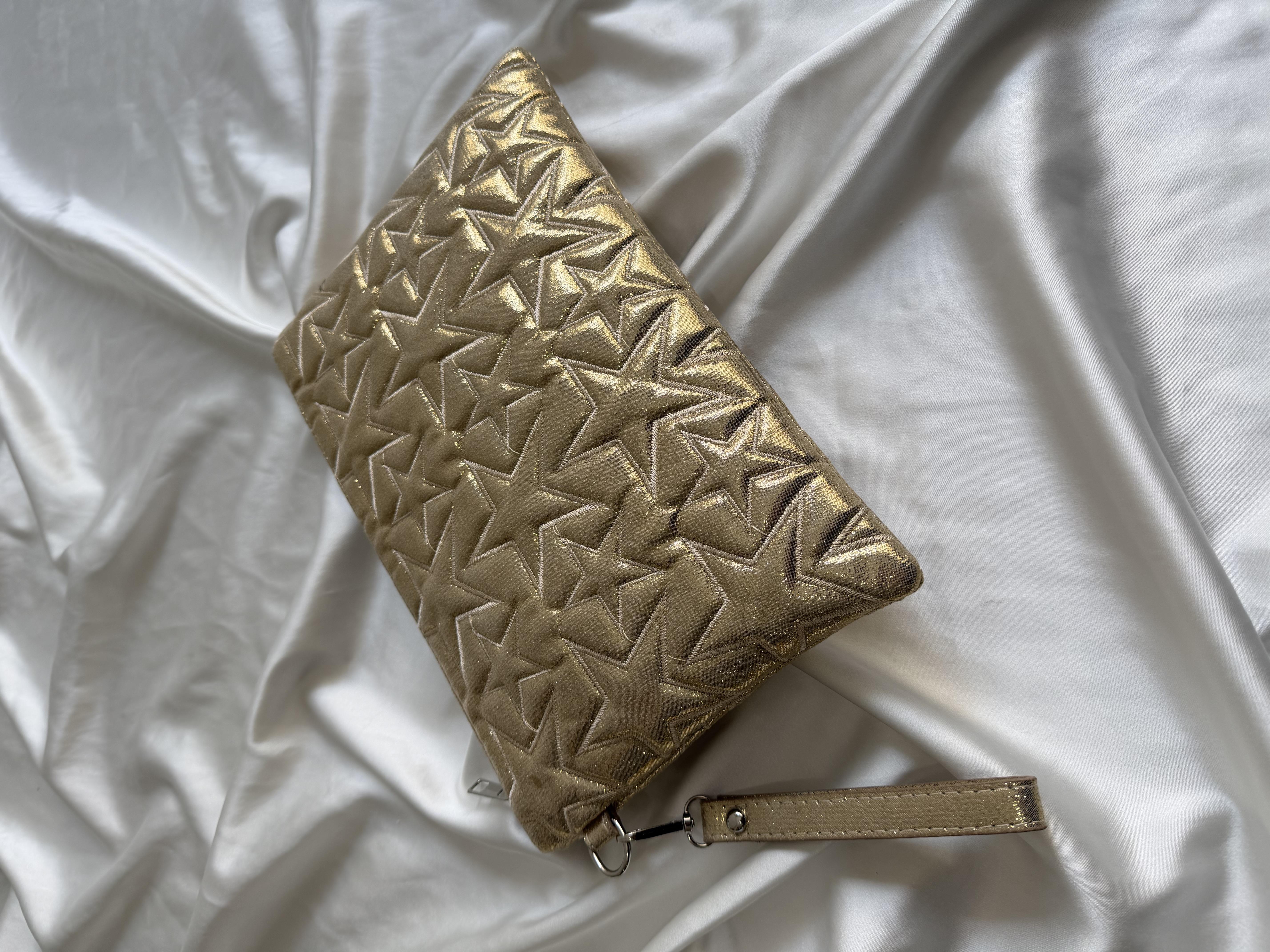 Yıldız Star Dikişli Kadın El Çantası Simli Gold