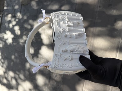 3D Baskı Barok Desenli Heykel Figürlü Beyaz Kadın El ve Omuz Çantası