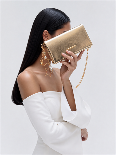 Canggu Model Clutch Çanta , Portföy Çanta , El Çantası Gold