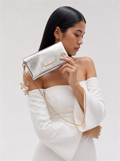 Canggu Model Clutch Çanta , Portföy Çanta , El Çantası Gümüş