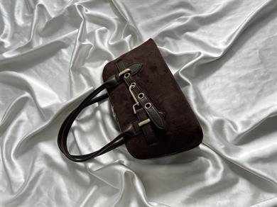 Carlos Model El Ve Kadın Omuz Çantası Süet Acı Kahve
