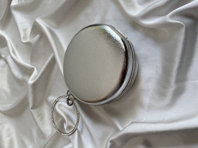 Deri Silindir Model Düğün Nişan Abiye Çanta Gümüş