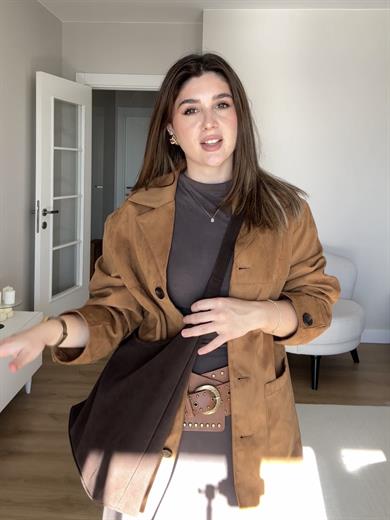 Ema Model El Ve Kadın Omuz Çantası Süet Acı Kahve