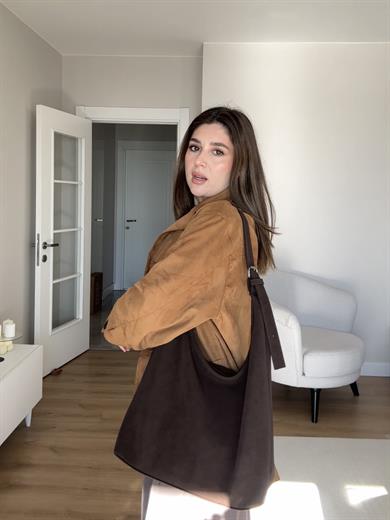 Ema Model El Ve Kadın Omuz Çantası Süet Acı Kahve