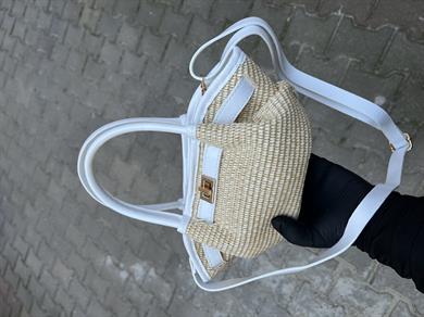 Gerçek Hasır Lima Model El Ve Kadın Omuz Çantası Beyaz